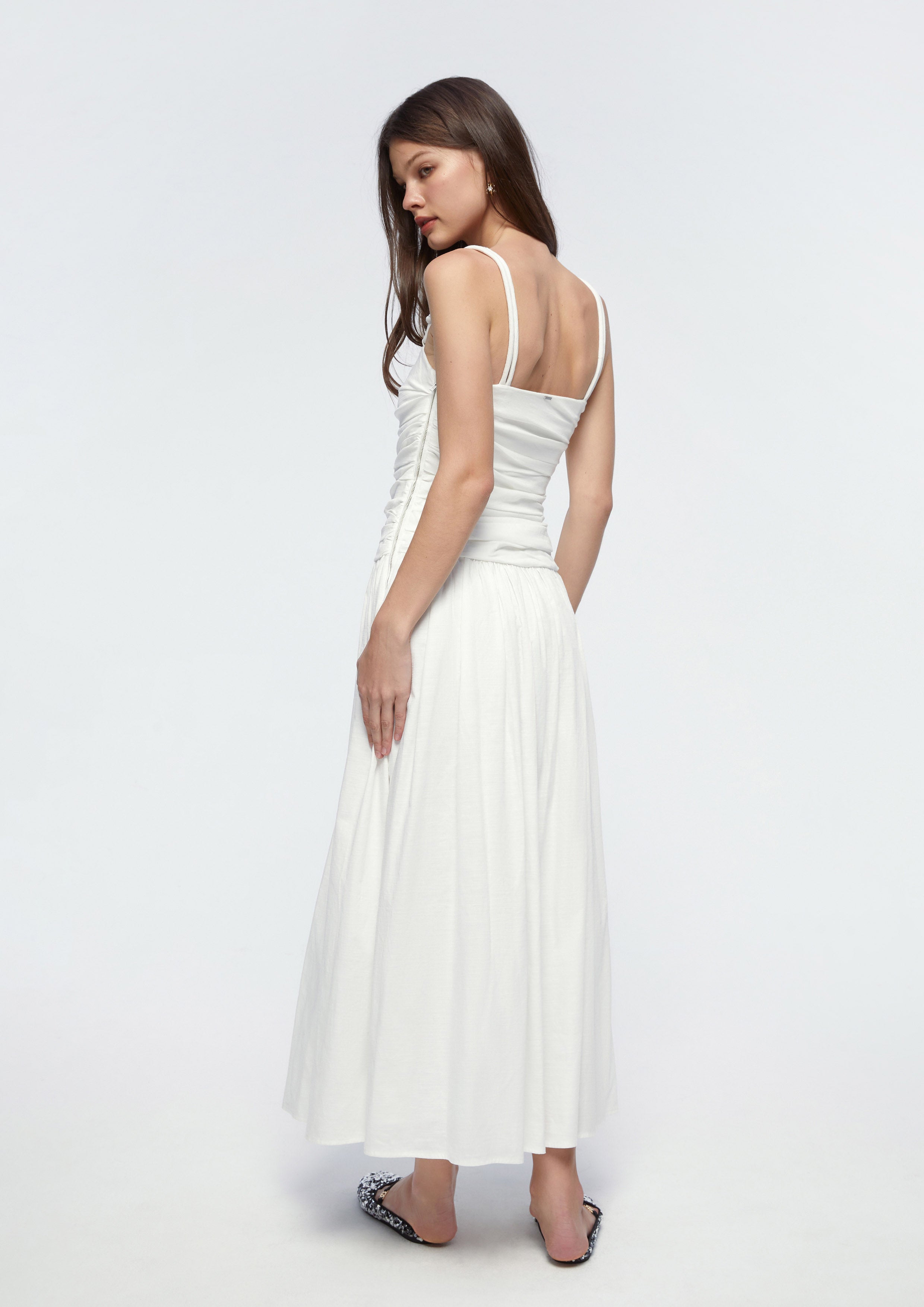 Ruched Flare Skirt Dress