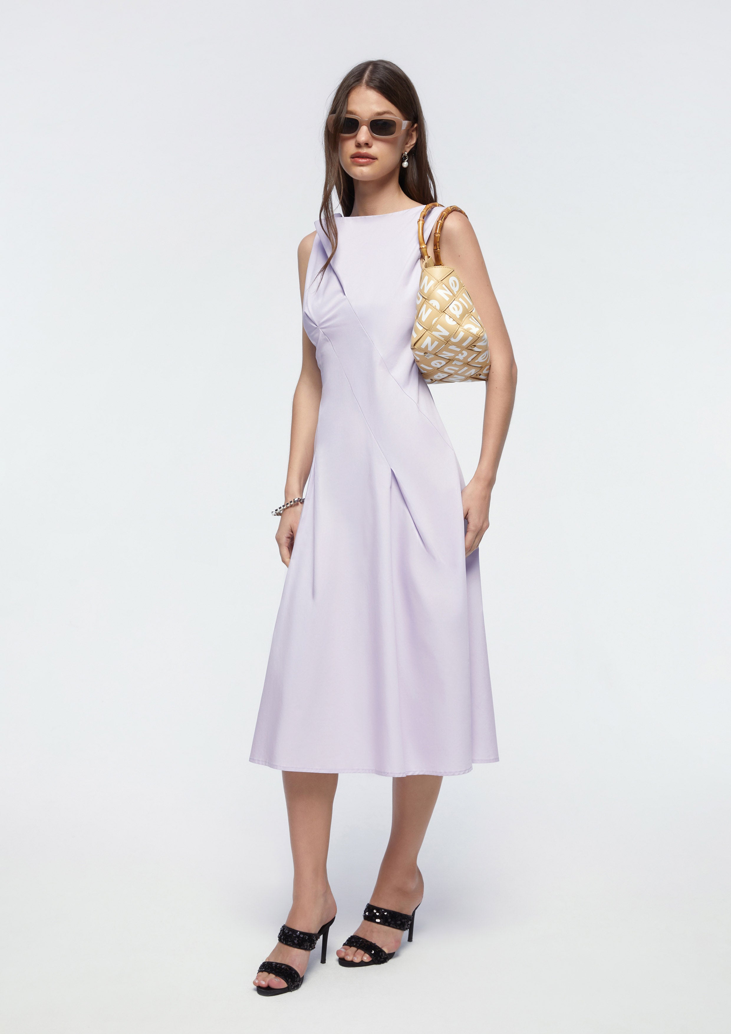 Draped Detail Sleeveless Midi Dress