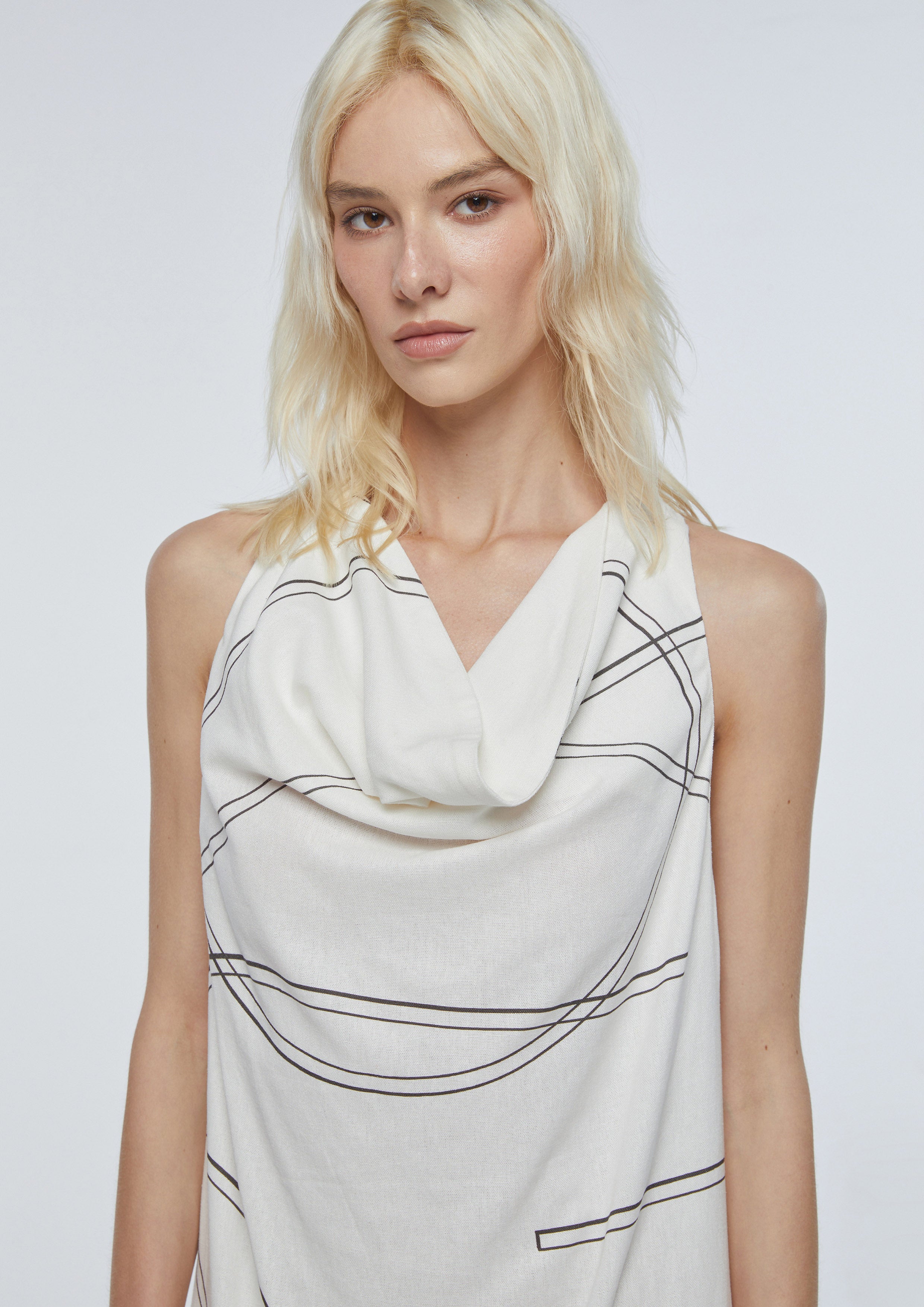 Drape Collar Print Midi Dress