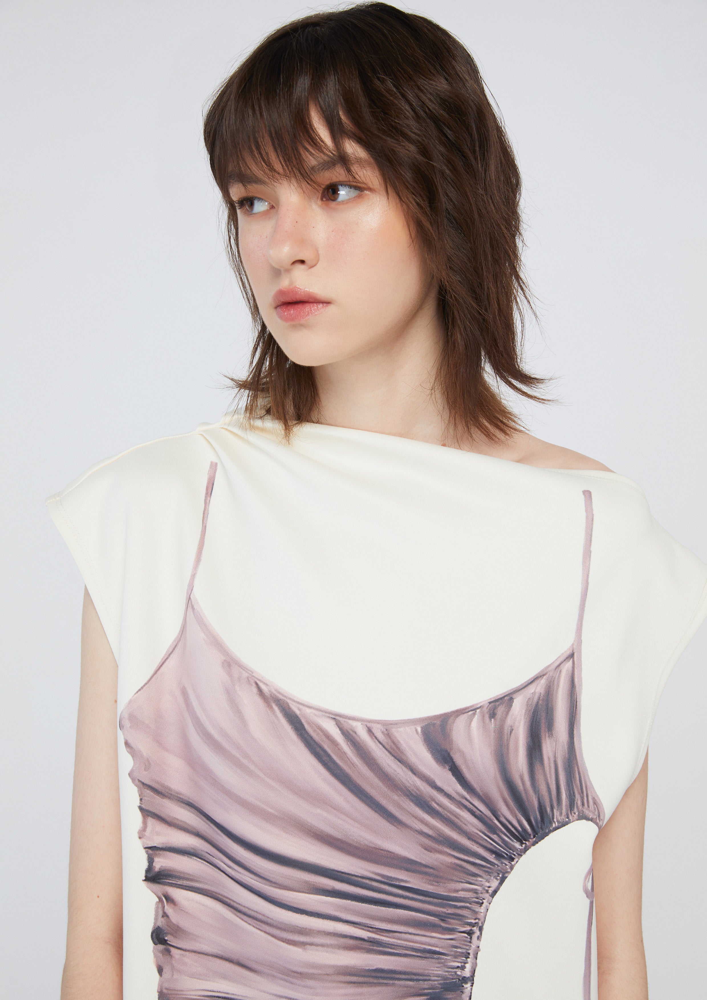 Satin Print Sleeveless Dress