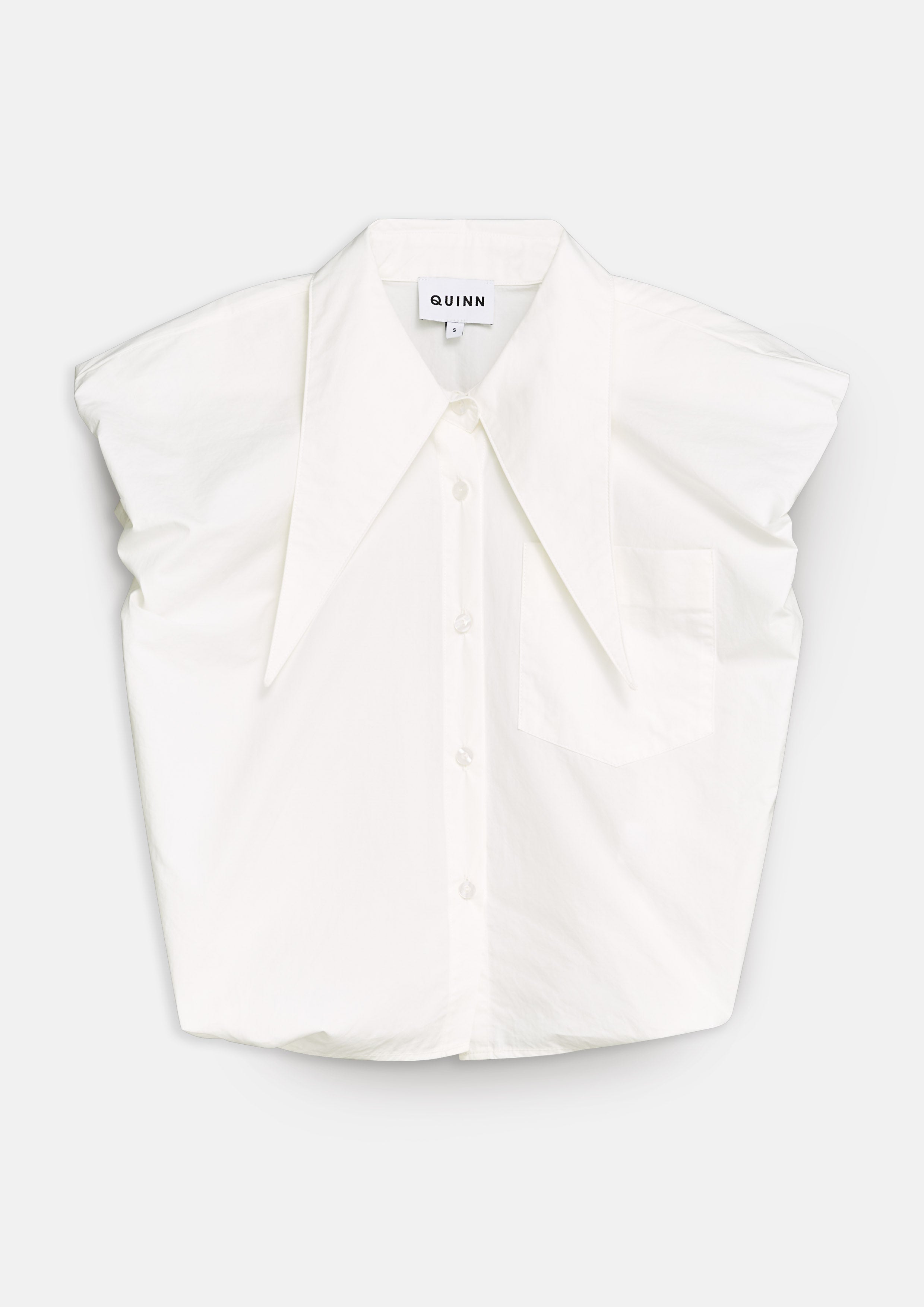 เสื้อเบล้าส์ปกคอแหลมแขนกุด
