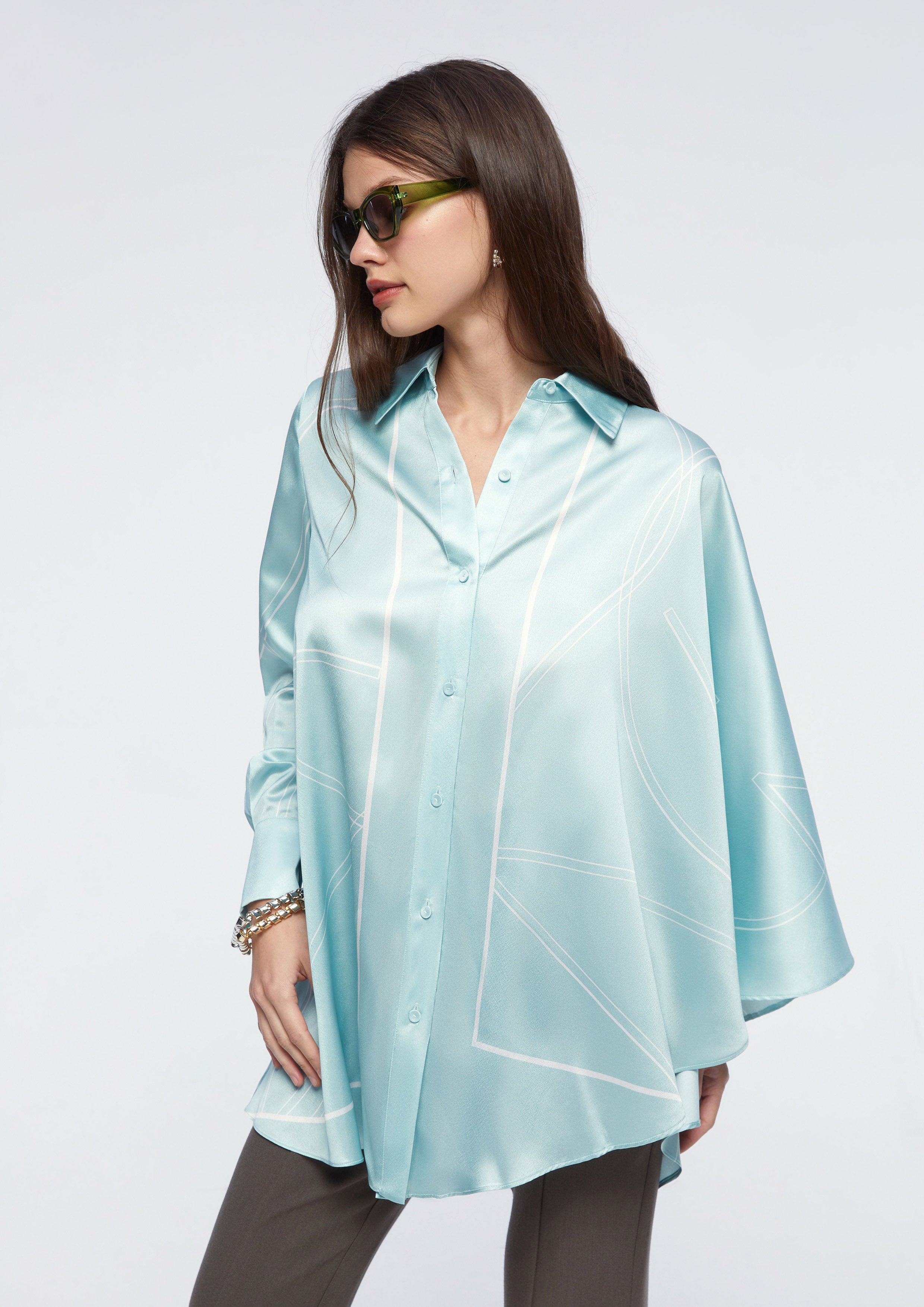 Asymmetric Hem Satin Shirt