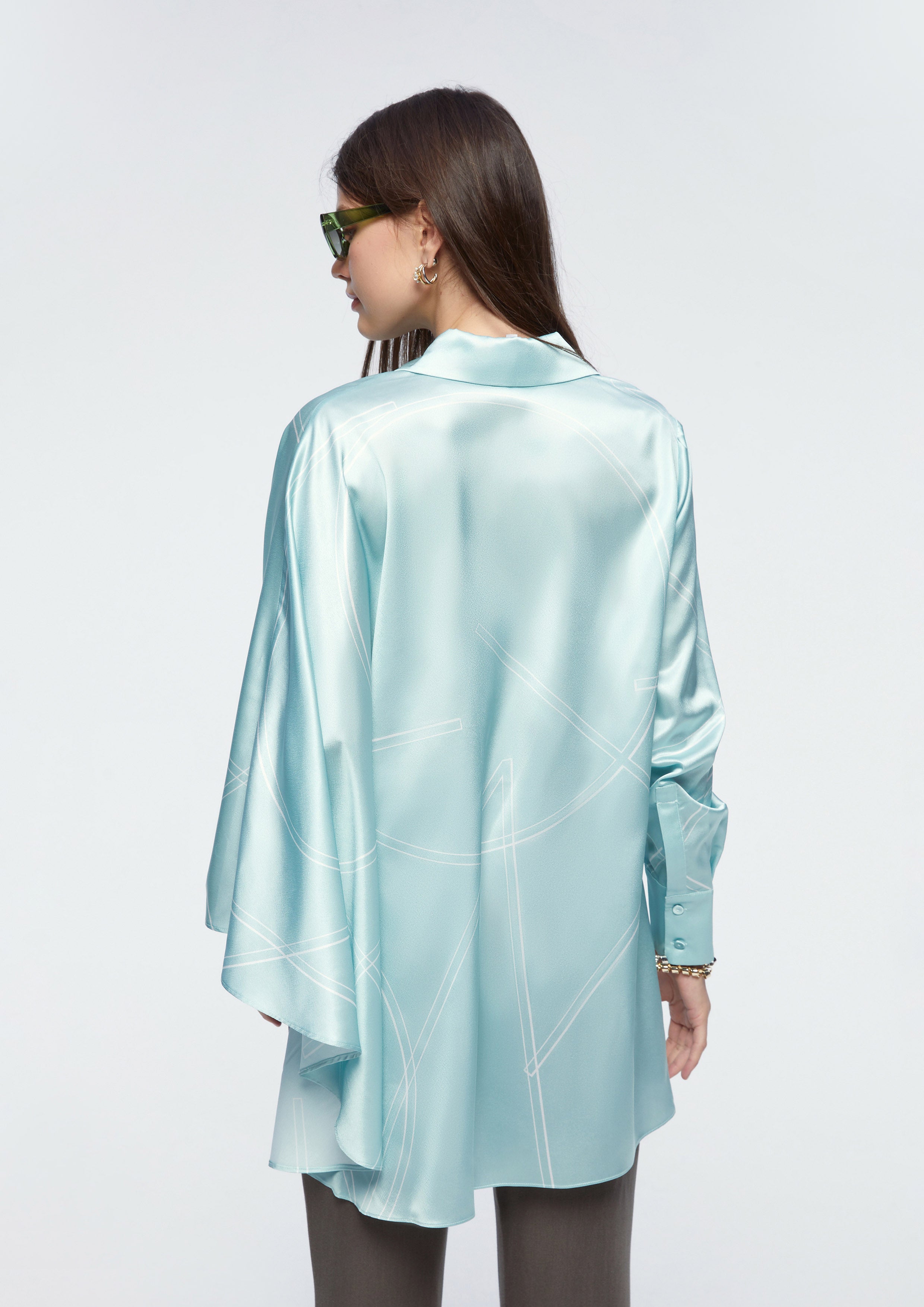 Asymmetric Hem Satin Shirt