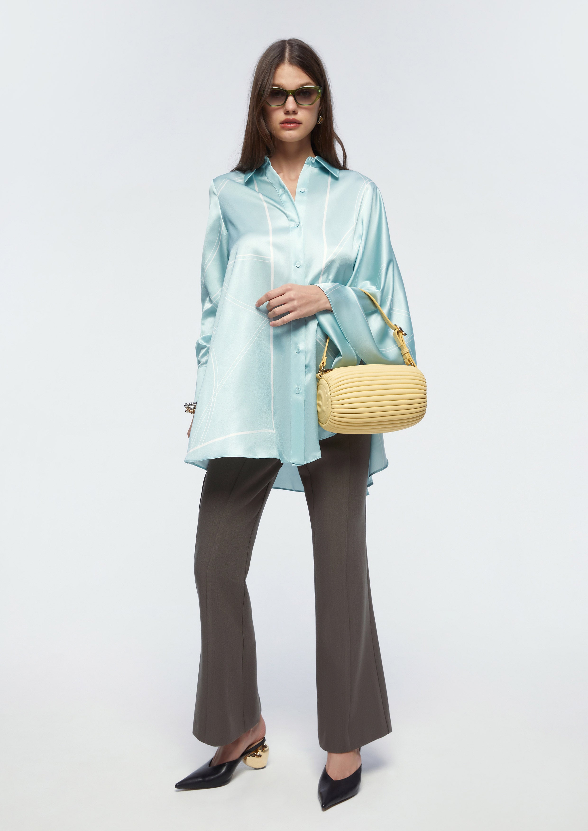 Asymmetric Hem Satin Shirt