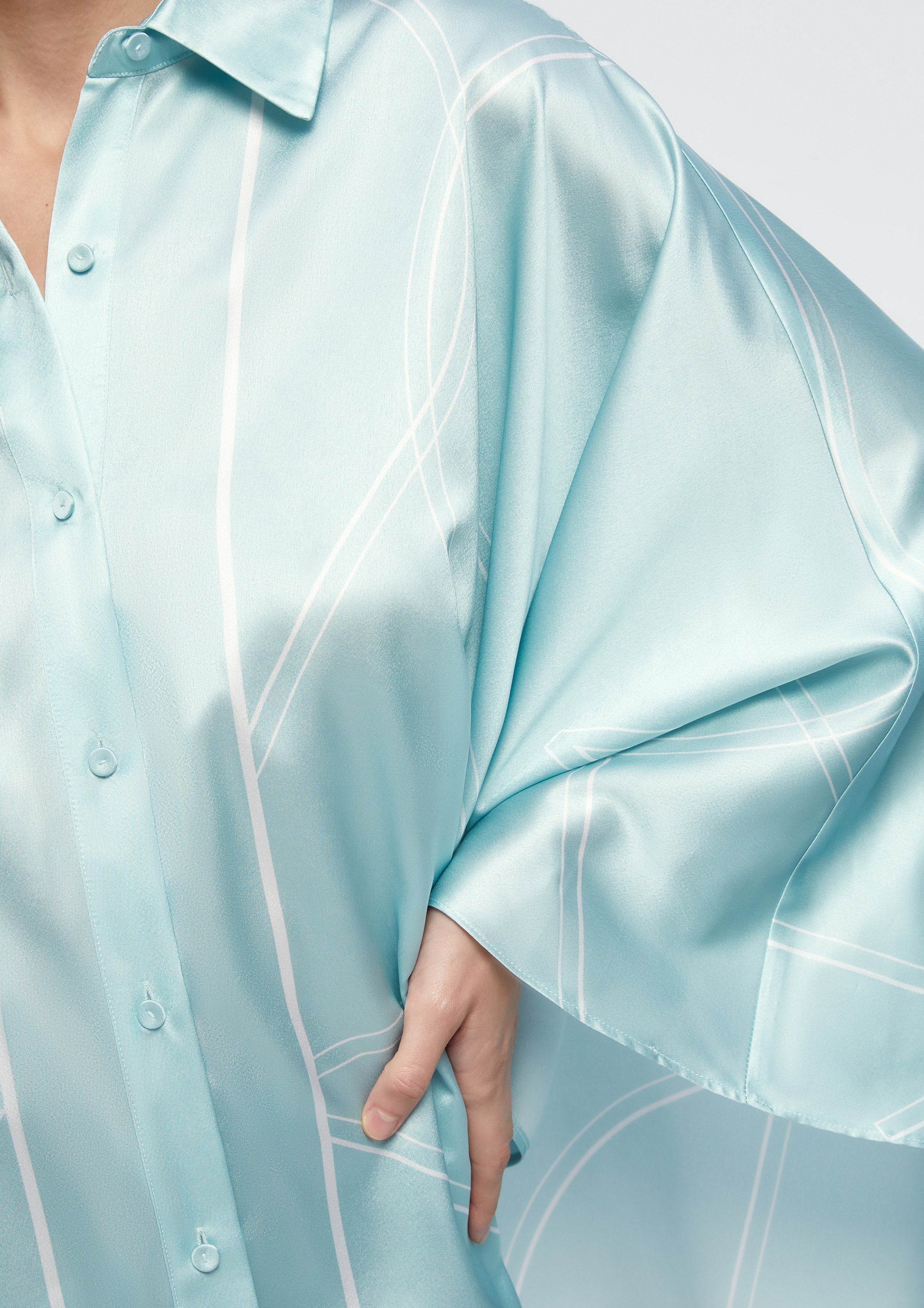 Asymmetric Hem Satin Shirt