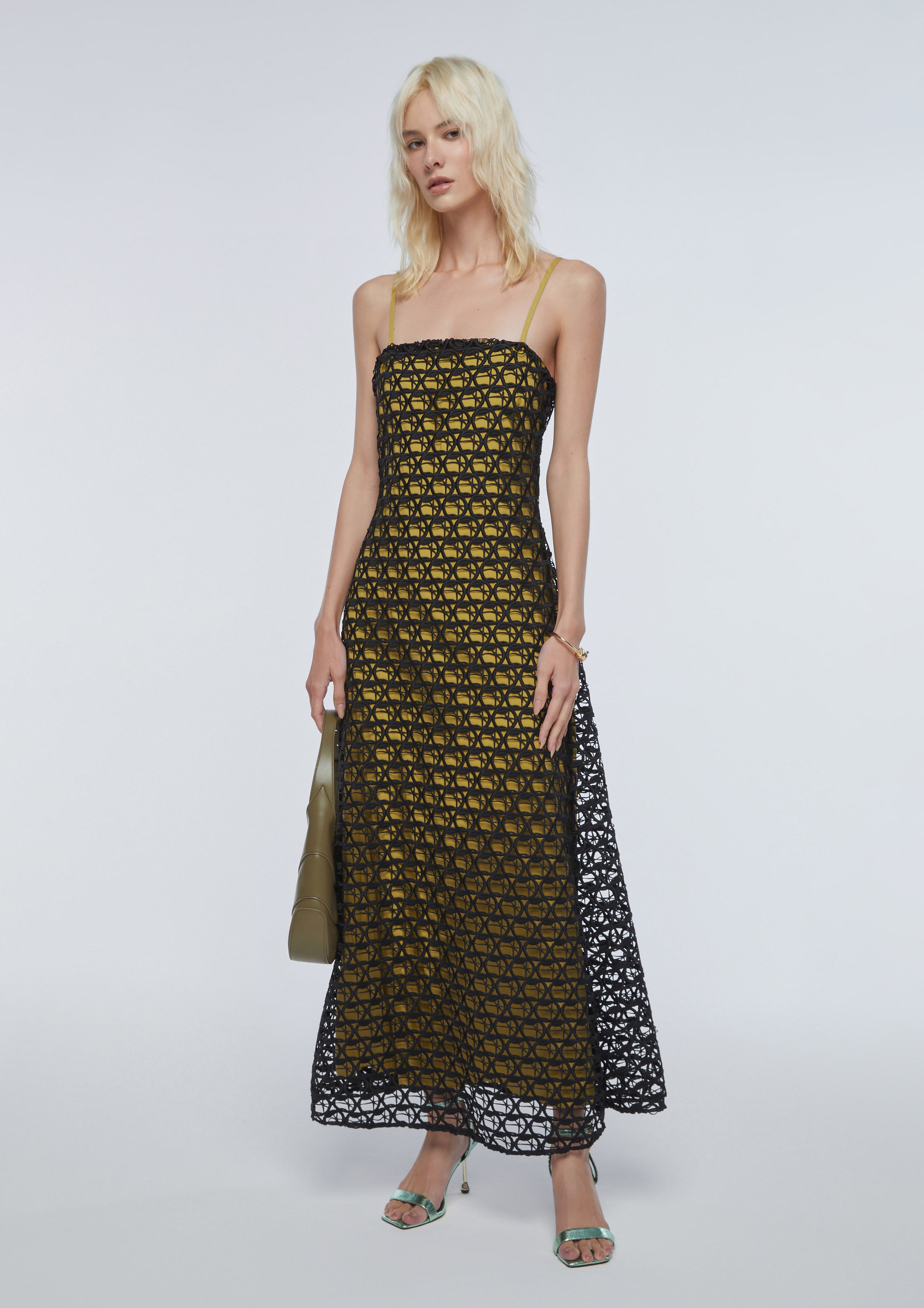 Circular Mesh Layered Spaghetti Strap Dress