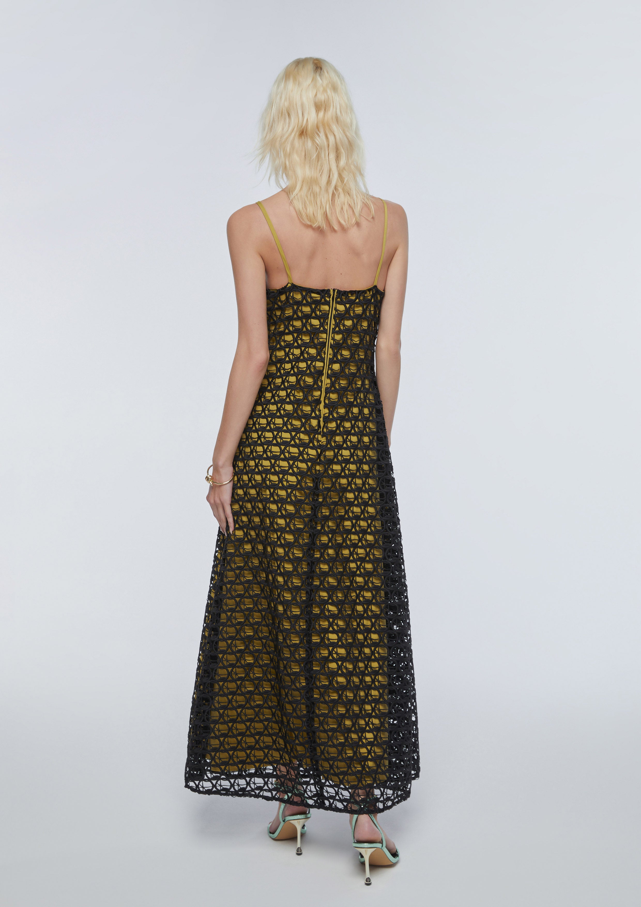 Circular Mesh Layered Spaghetti Strap Dress