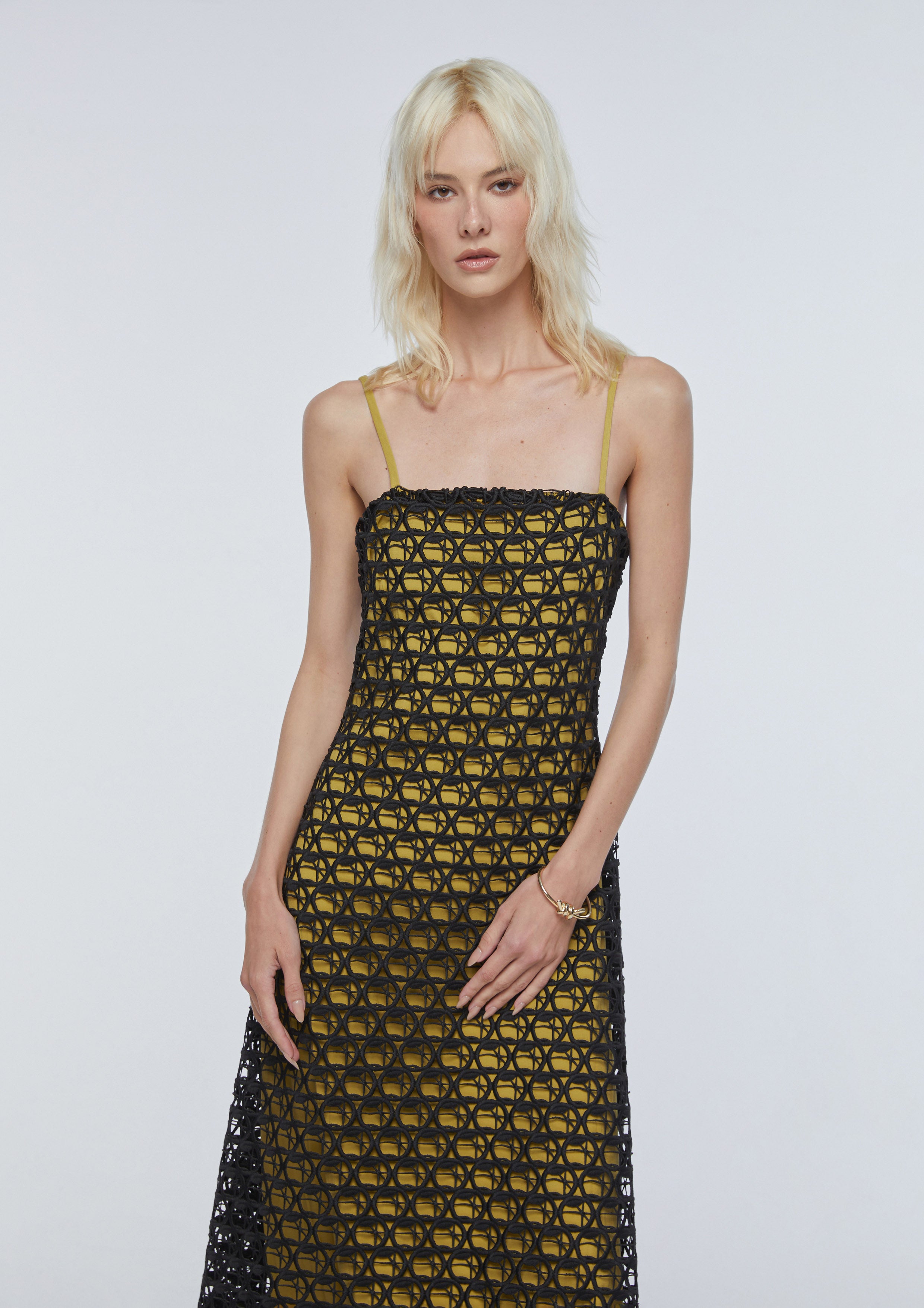 Circular Mesh Layered Spaghetti Strap Dress