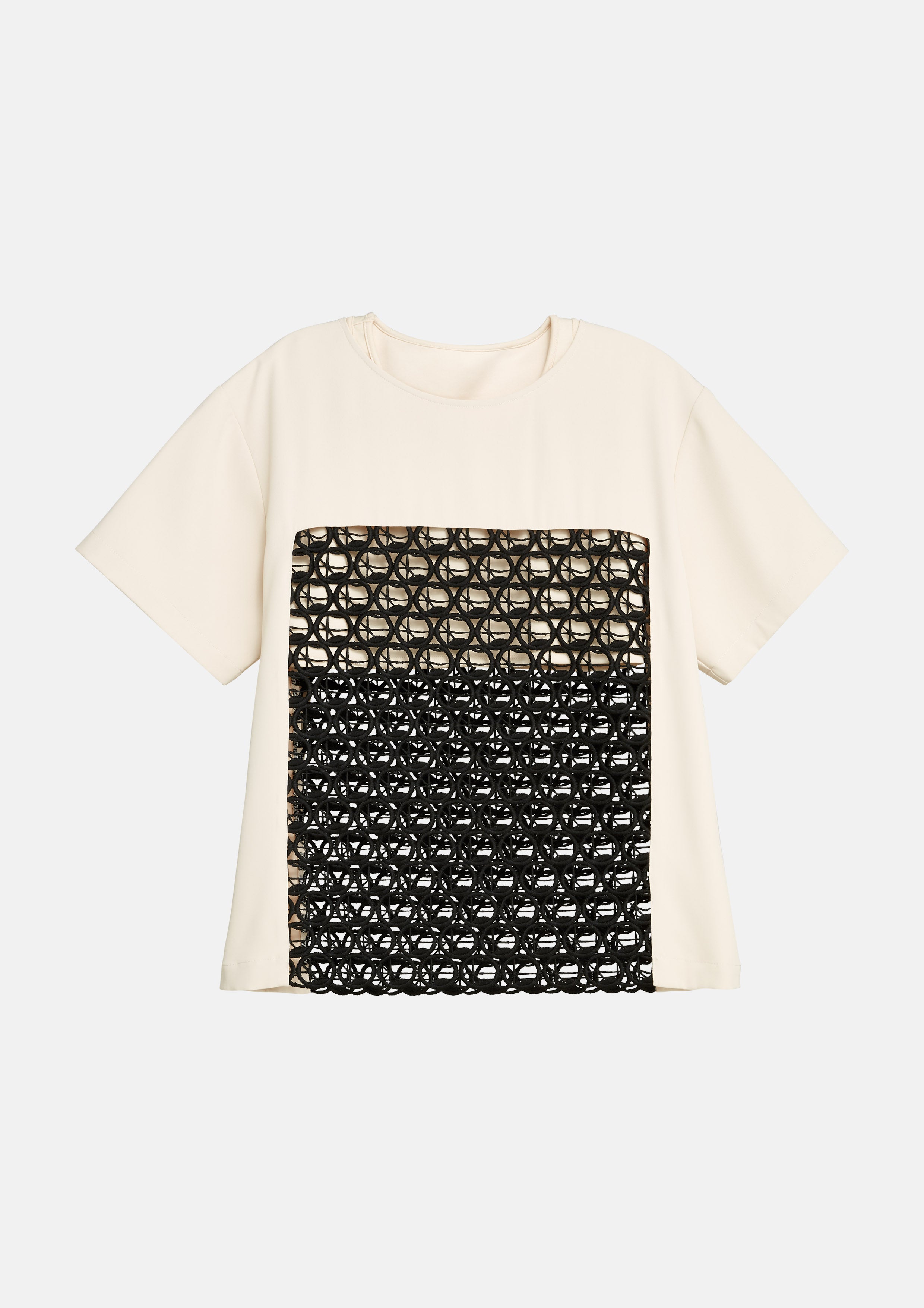 เสื้อยืดแขนสั้นแต่งผ้าตาข่าย