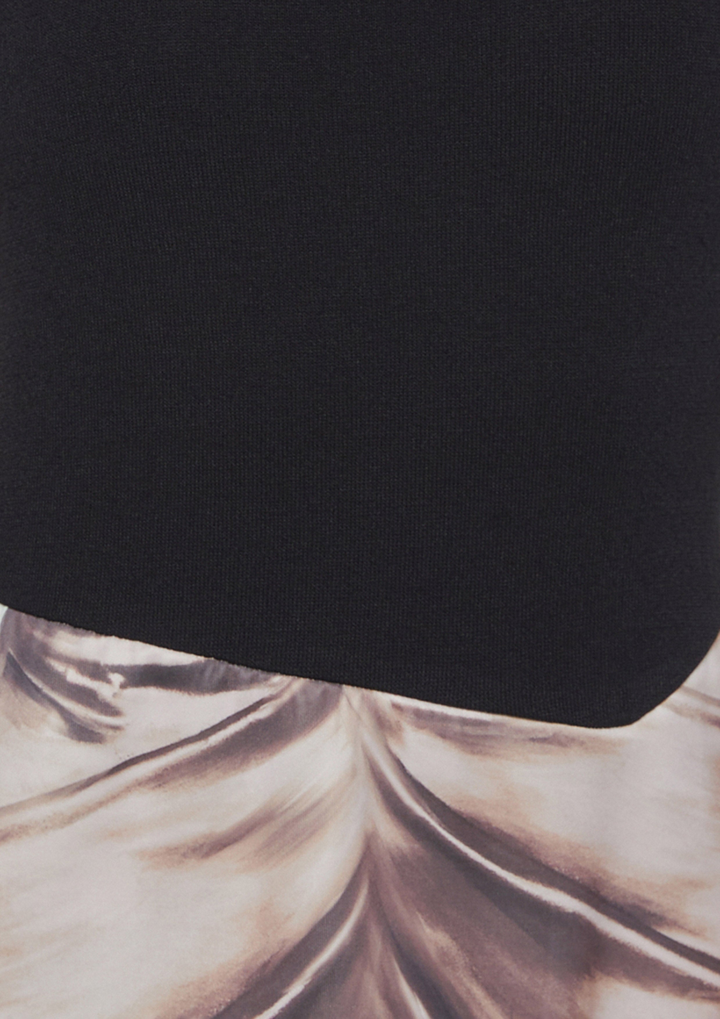 Ripped Dress With Satin Print Skirt Dress