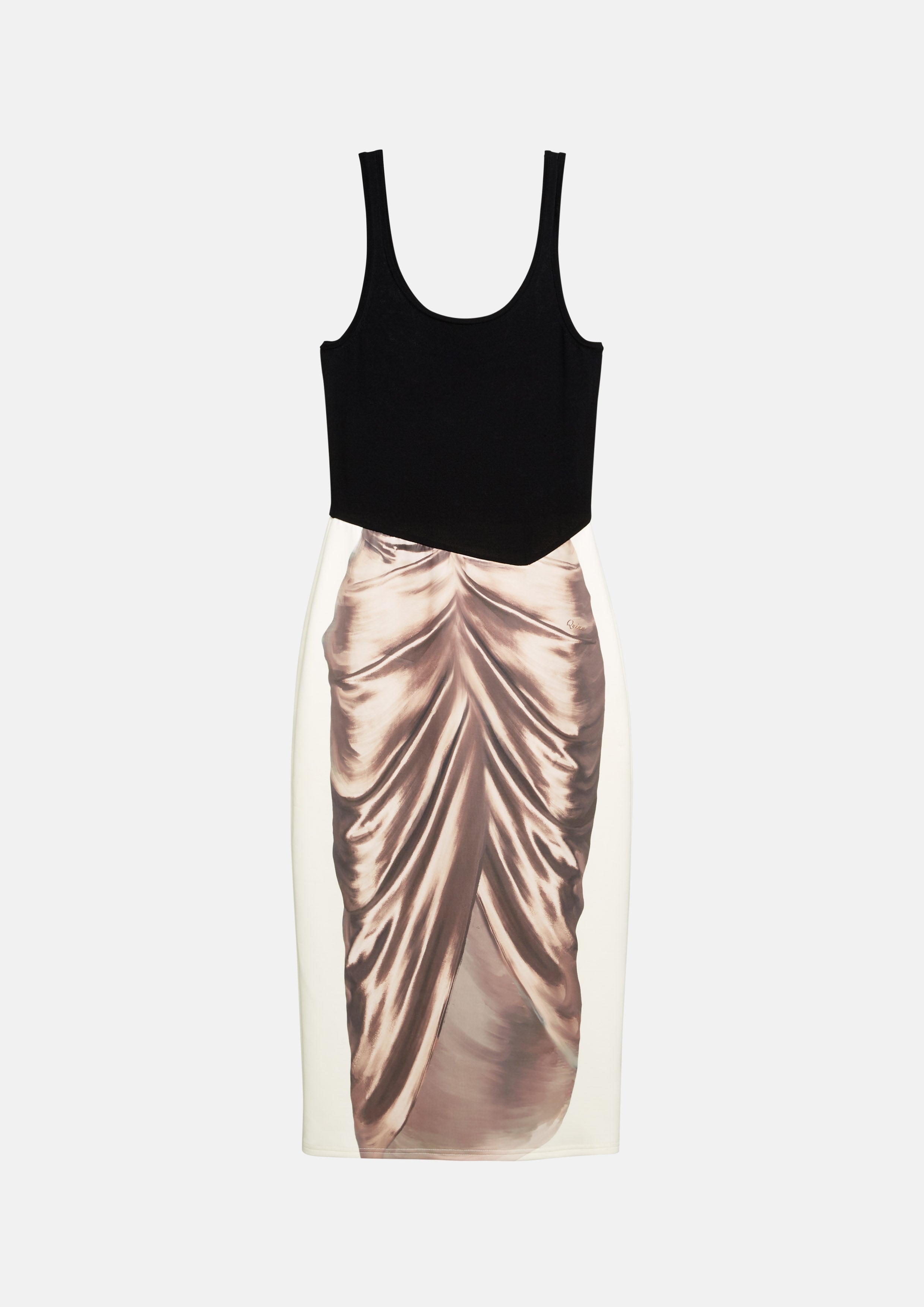 Ripped Dress With Satin Print Skirt Dress