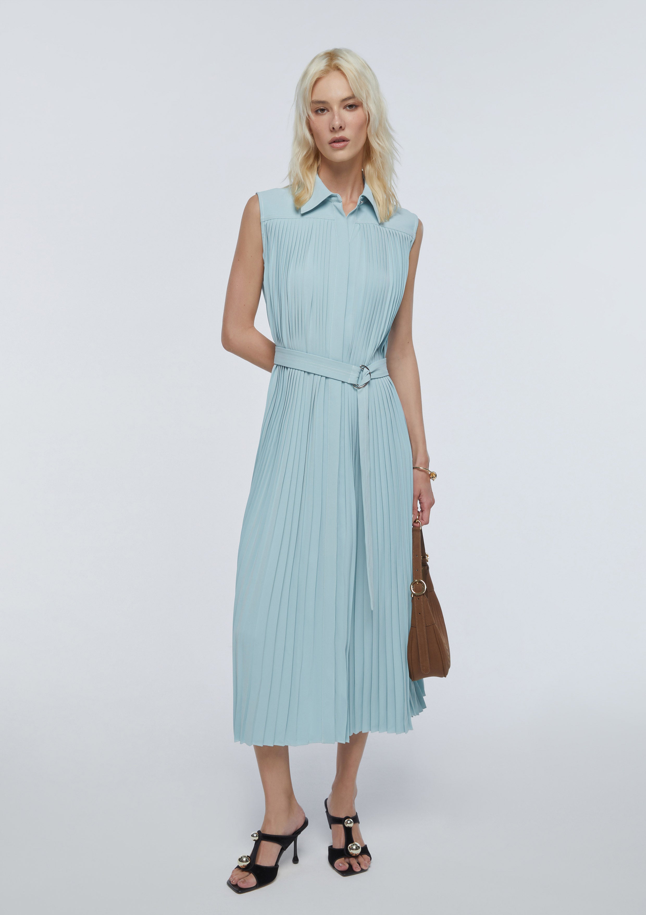 Pleated Sleveless Midi Dress
