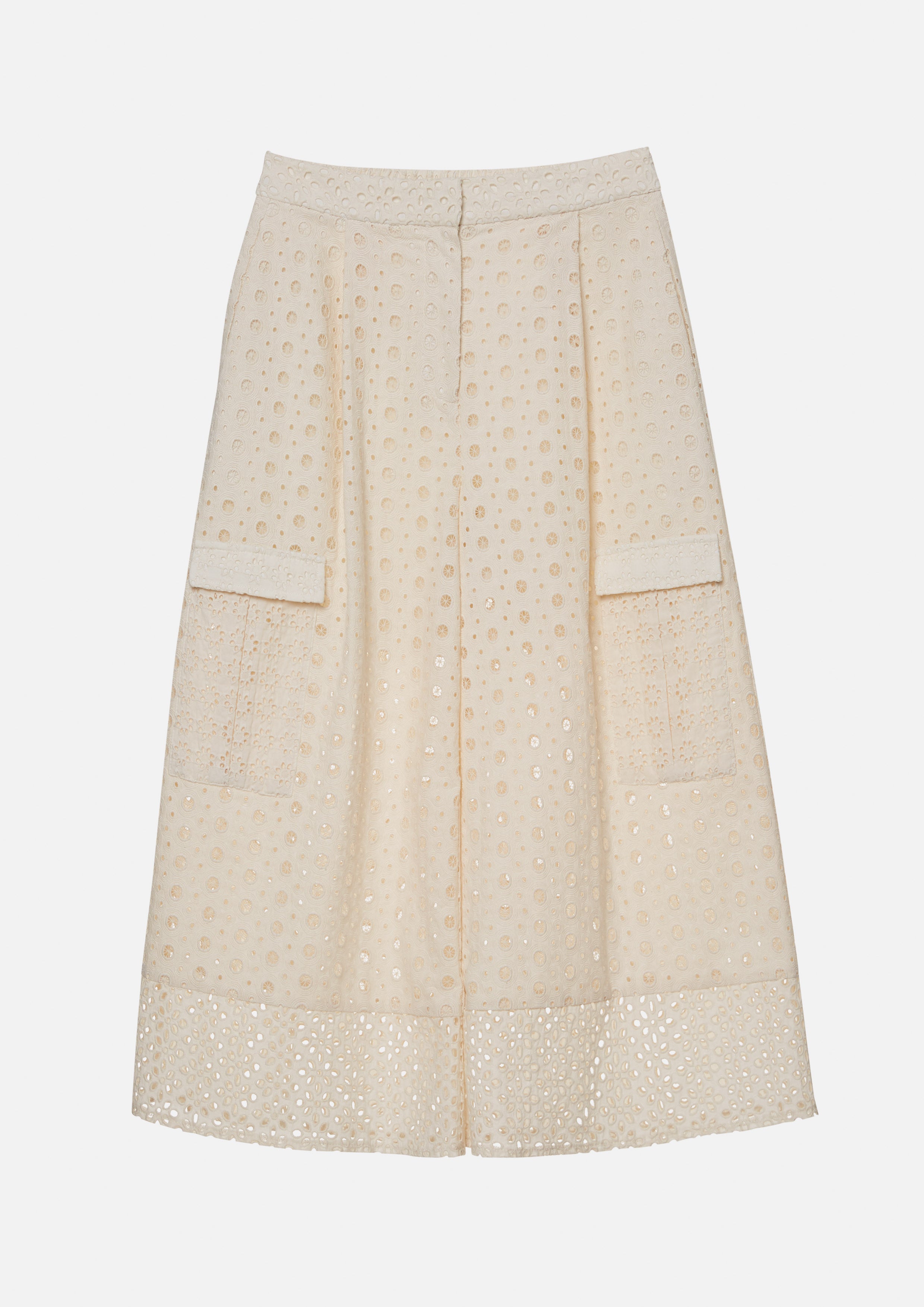 Lace Eyelet Cropped Wide-Leg Pants