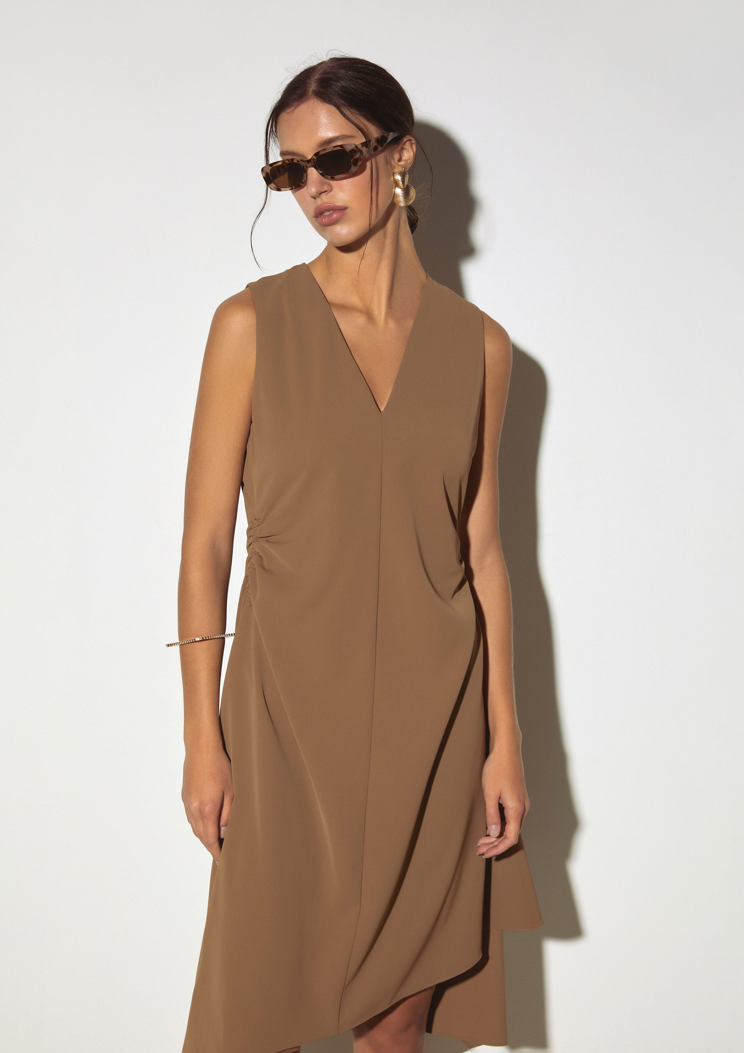 Asymmetric Draped Sleeveless Dress