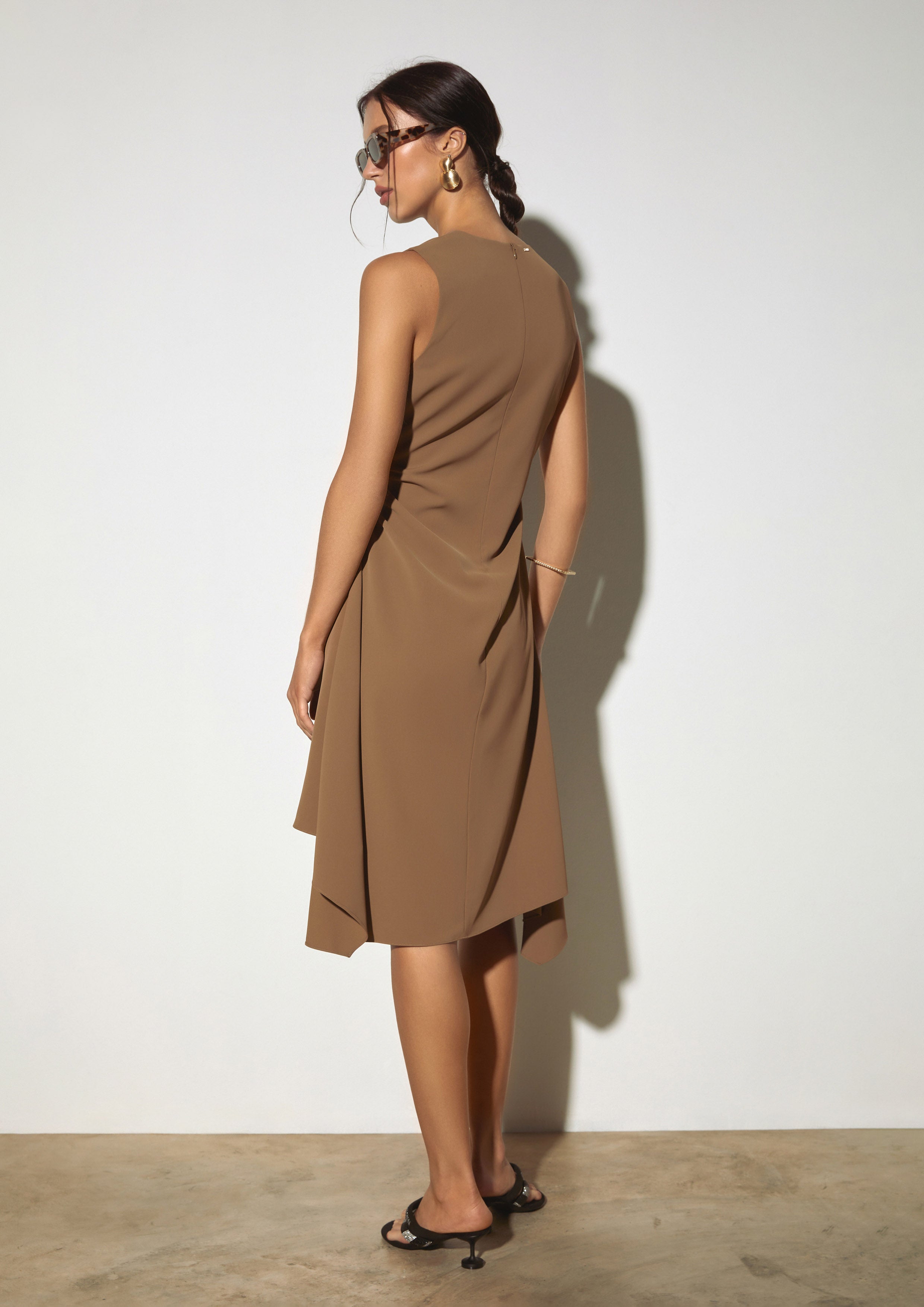 Asymmetric Draped Sleeveless Dress