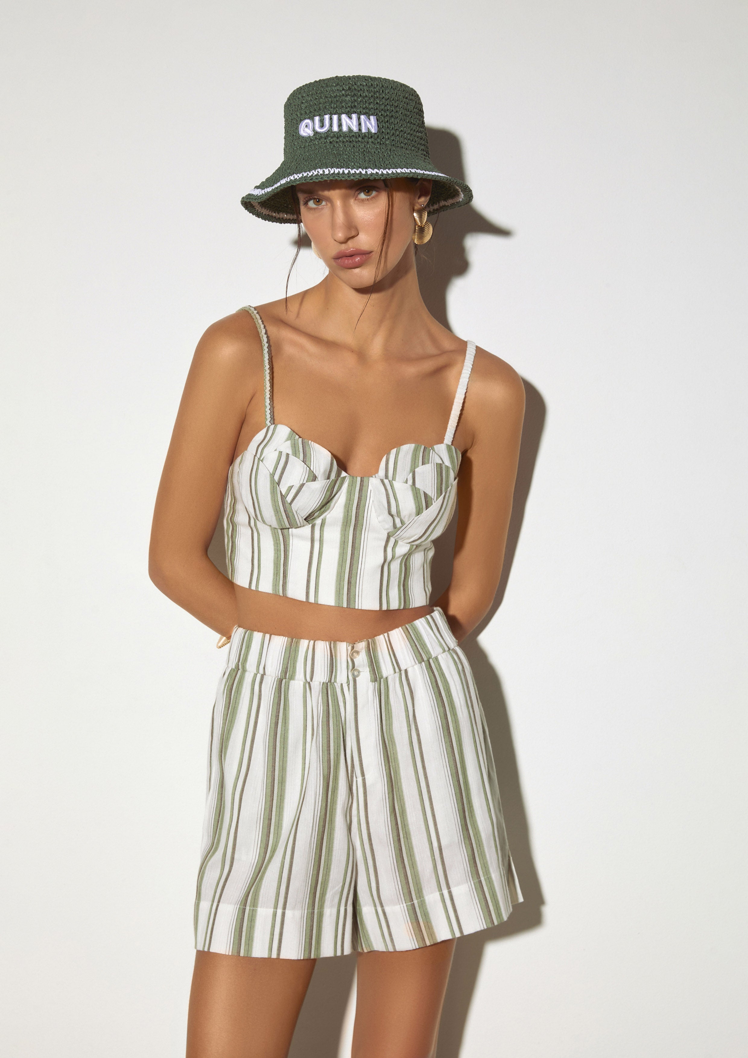 Striped Bustier Crop Top and Shorts Set