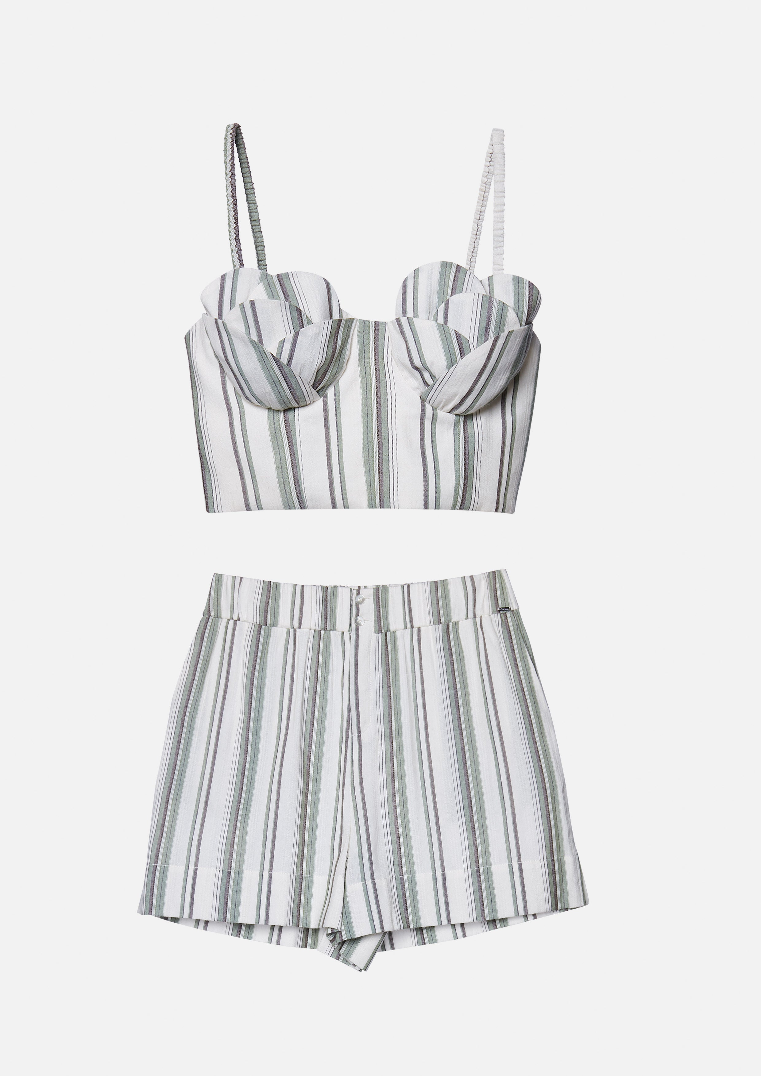 Striped Bustier Crop Top and Shorts Set