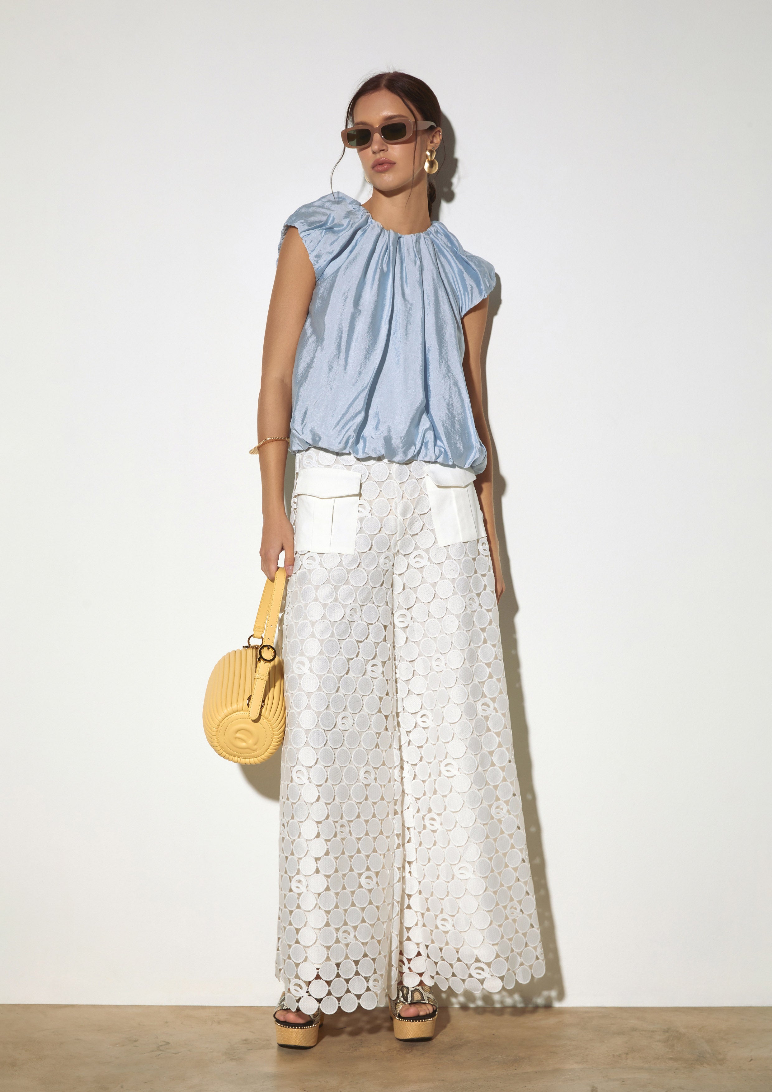 Shimmering Gathered Cap Sleeve Top