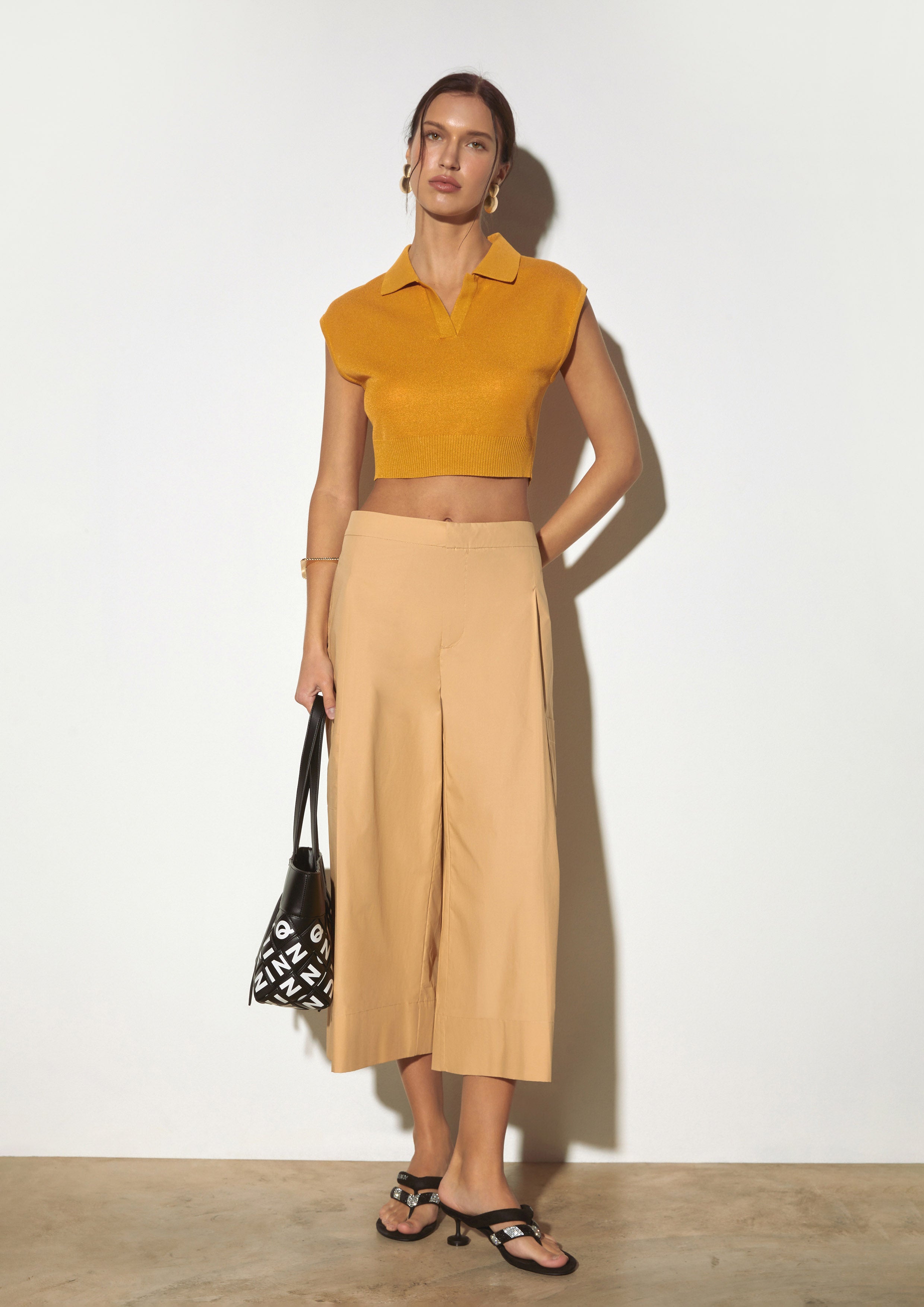 Cropped Knit Polo Top