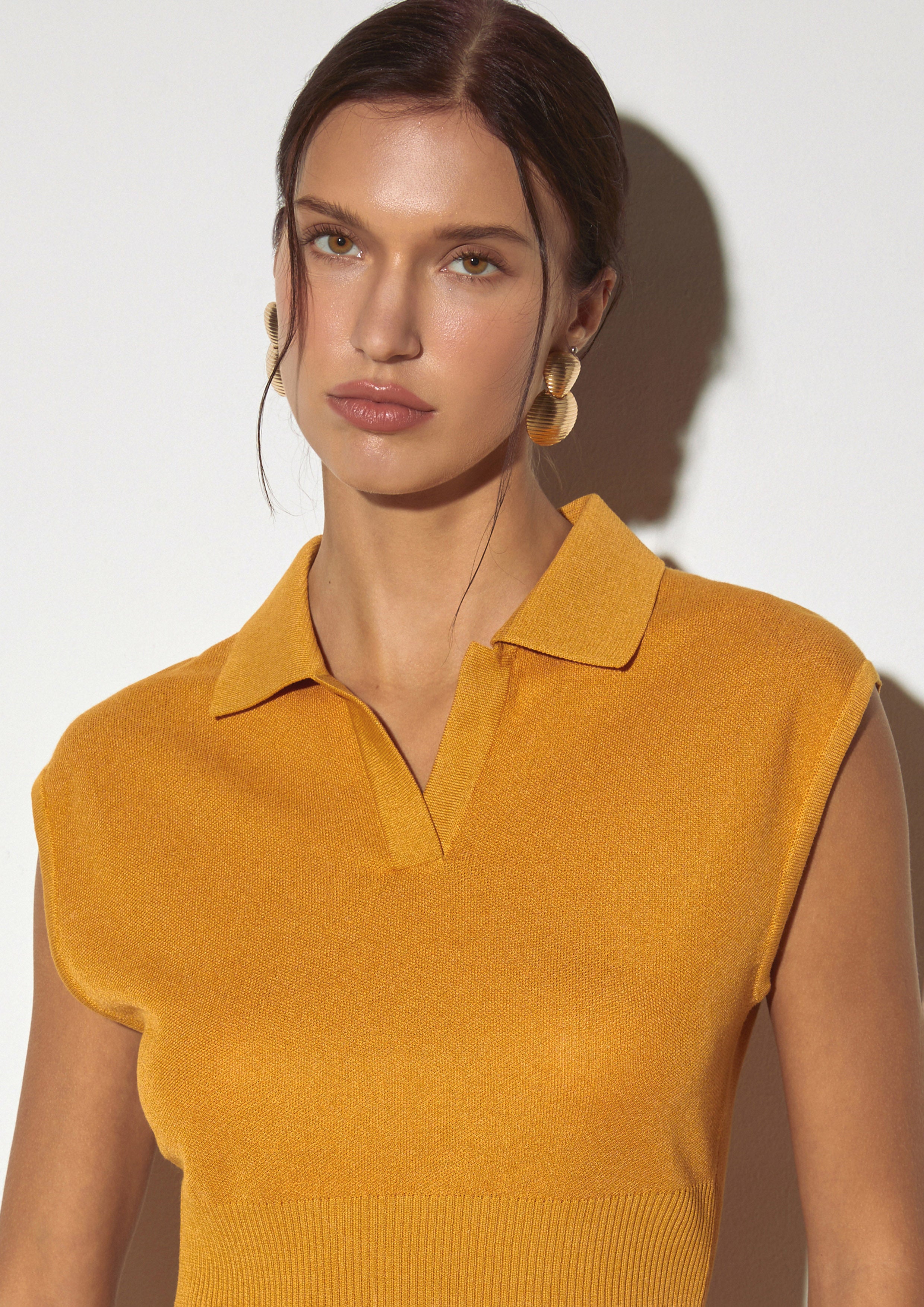 Cropped Knit Polo Top