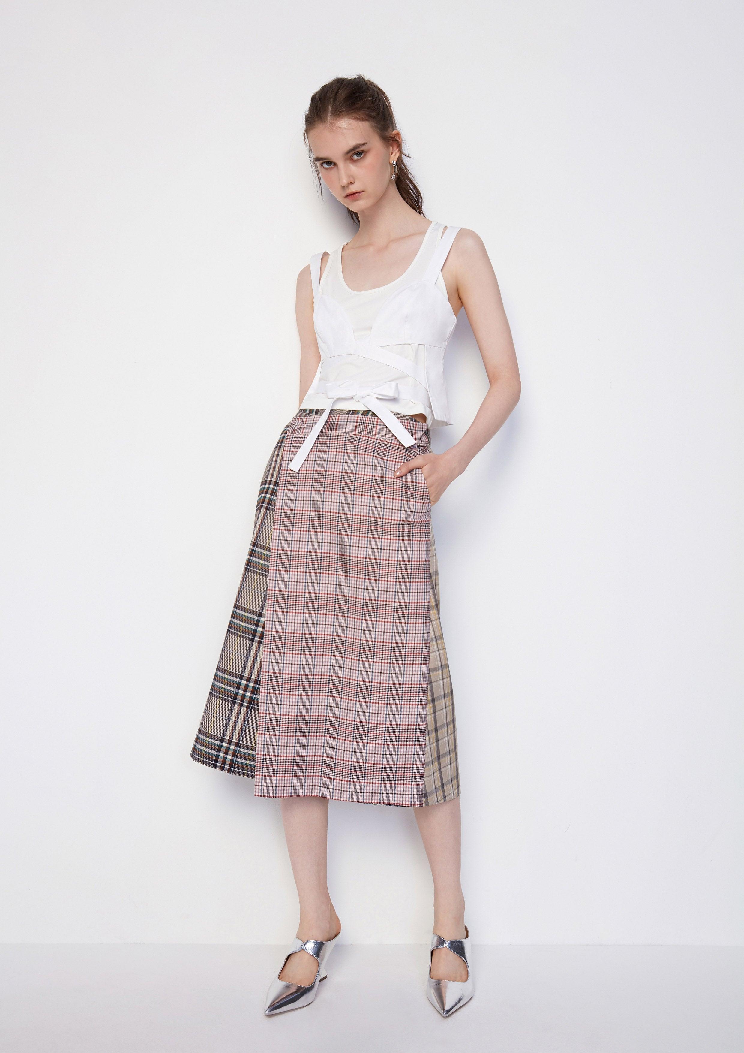 Plaid Symphony Pleated Patchwork Skirt - QuinnOfficial Store