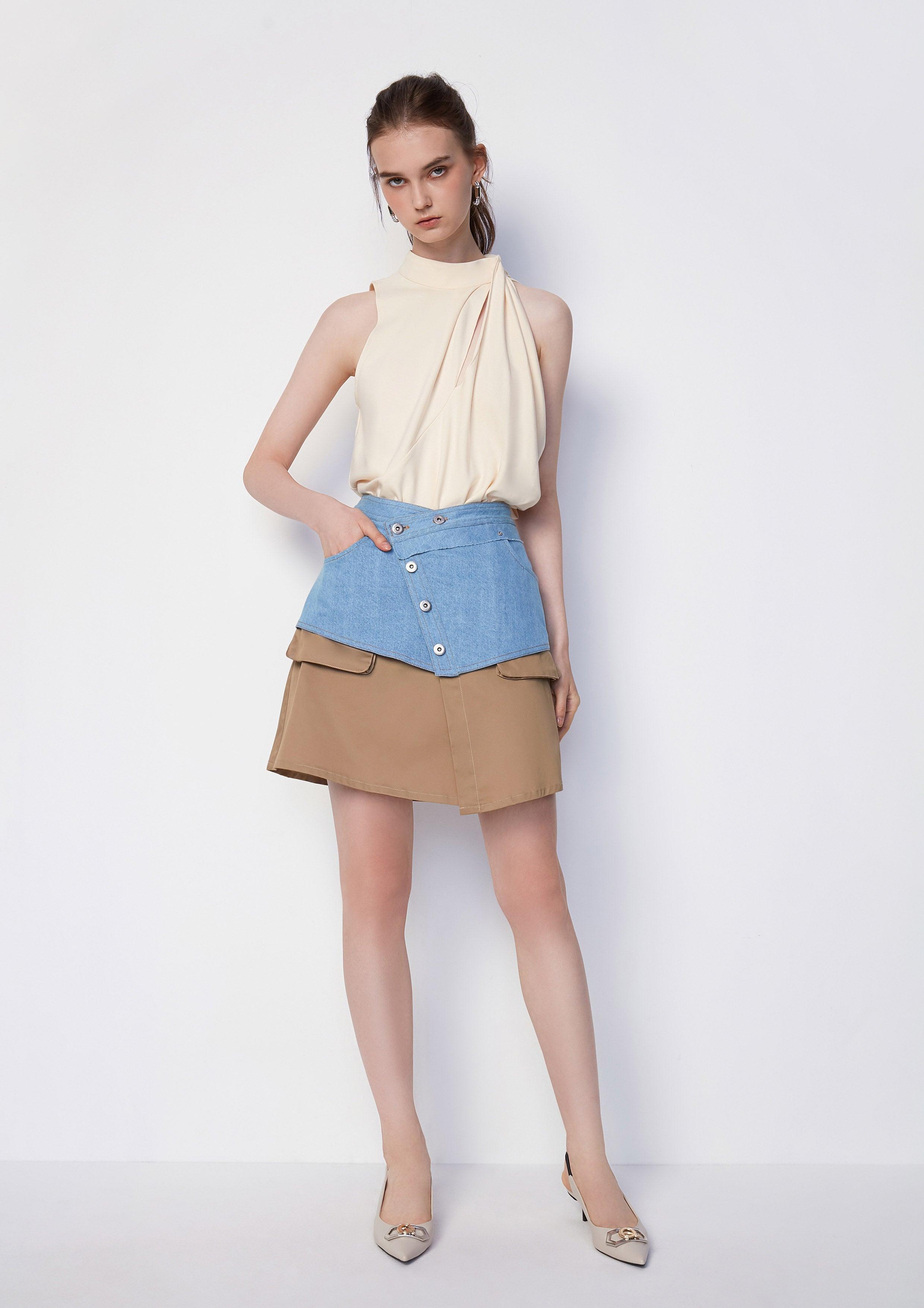 Denim and Cotton Fusion A-line Patchwork Skirt - QuinnOfficial Store