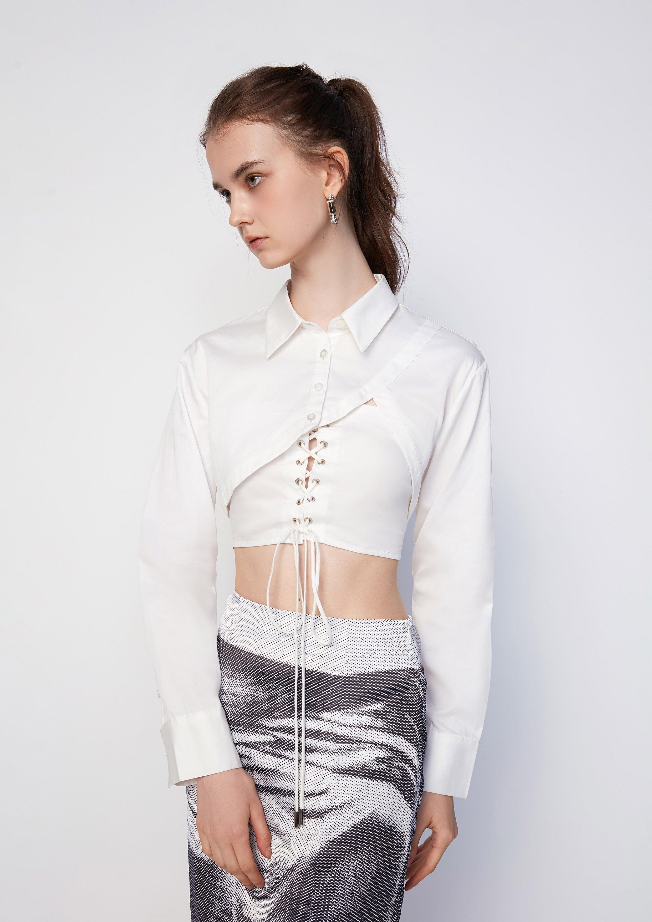 Bella Lace-Up Cropped Shirt - QuinnOfficial Store