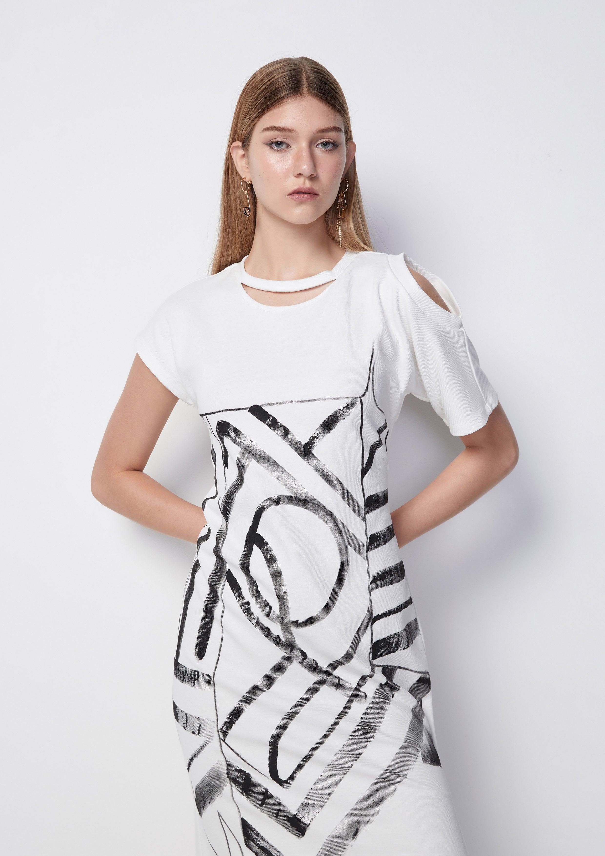 Asymmetrical Sleeve Printed Maxi Sheath Dress - QuinnOfficial Store