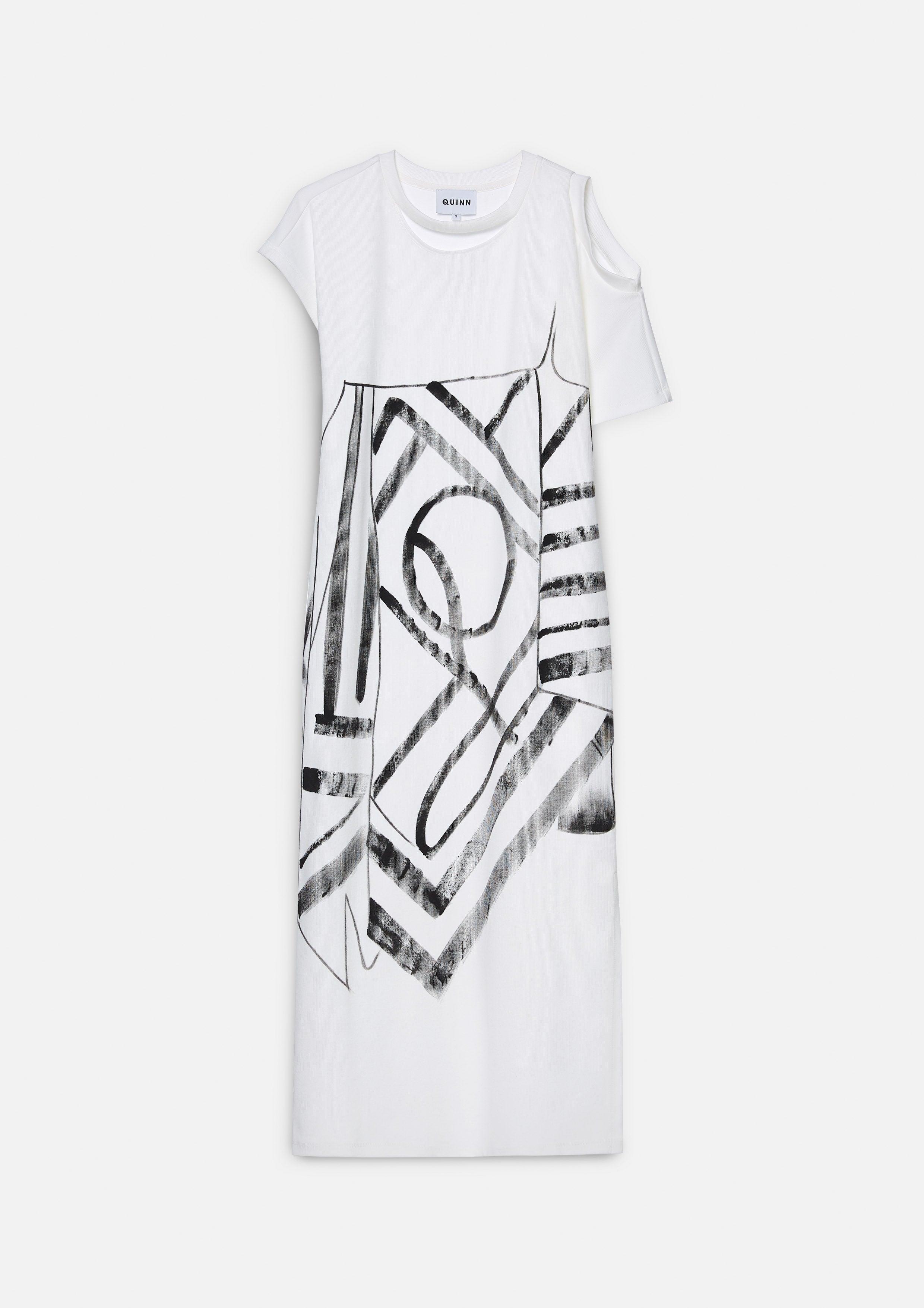 Asymmetrical Sleeve Printed Maxi Sheath Dress - QuinnOfficial Store