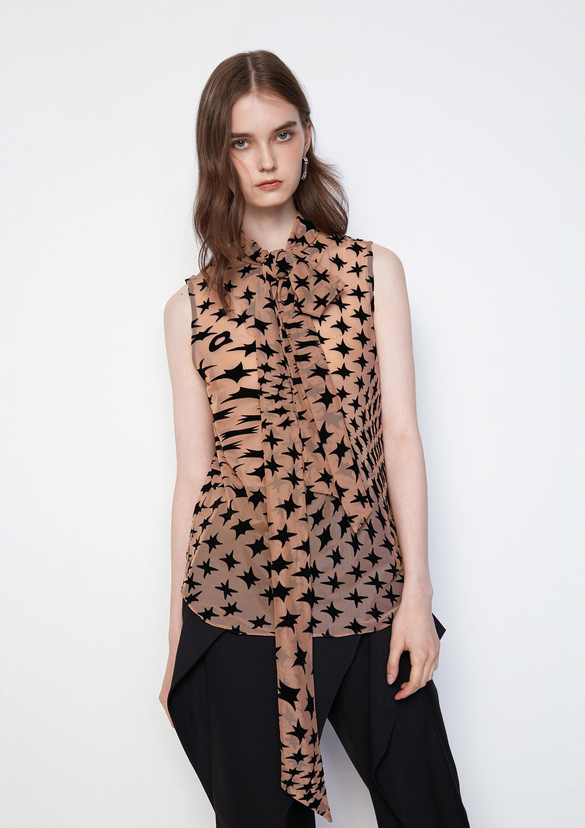 Poetic Chaos Monogram See-Through Print Blouse - QuinnOfficial Store