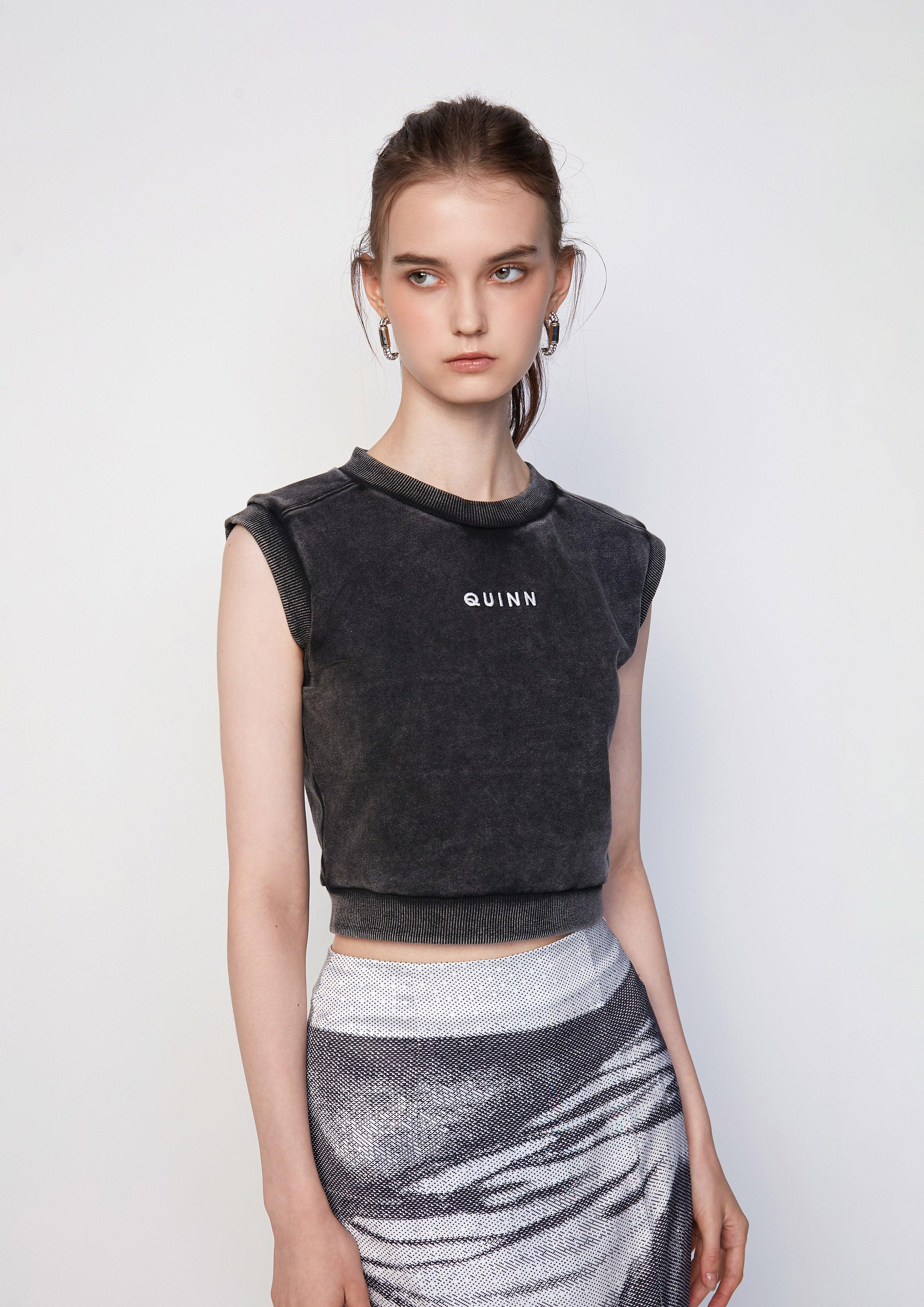 Washed Vintage Black Sleeveless Cropped Top - QuinnOfficial Store