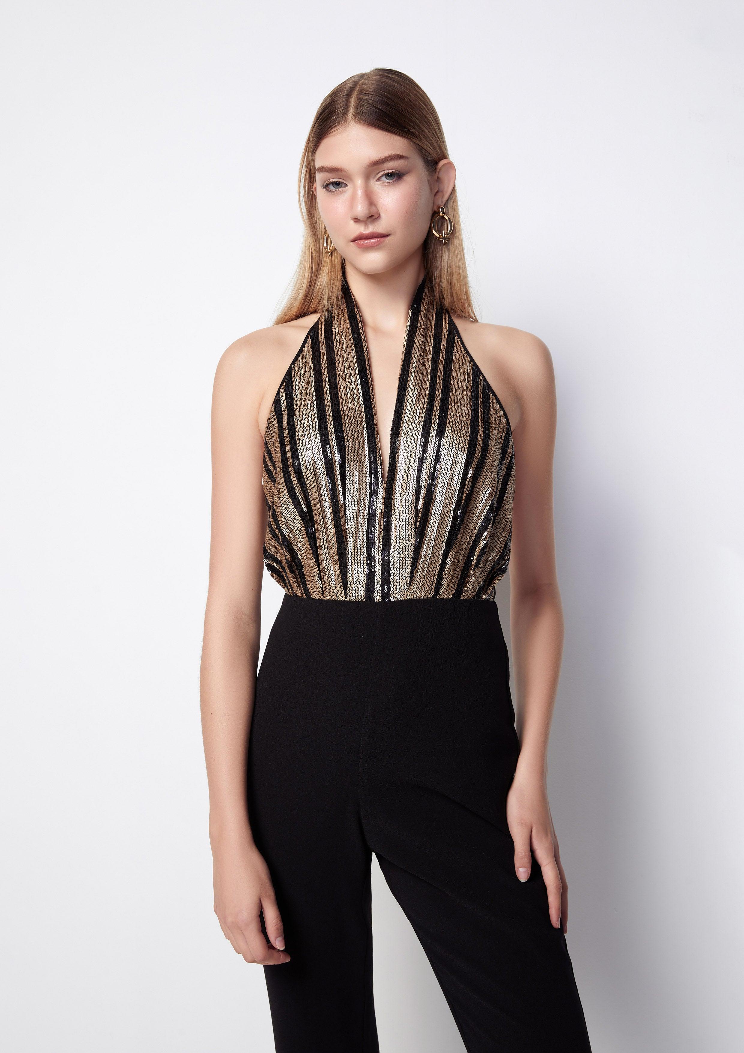 Sequin Sleeveless Halter Jumpsuit - QuinnOfficial Store