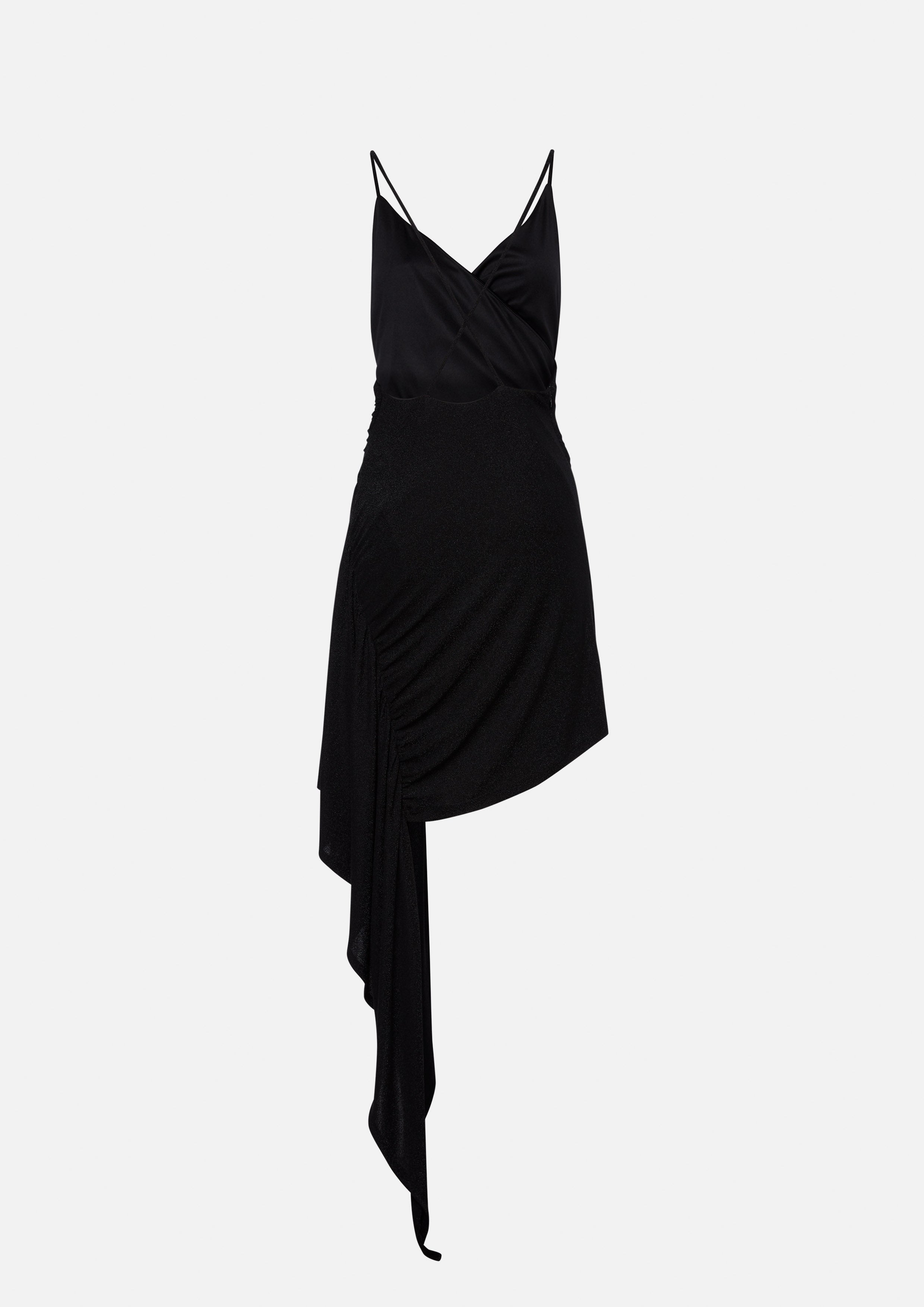 Asymmetric Neckline Cascade Mini Dress