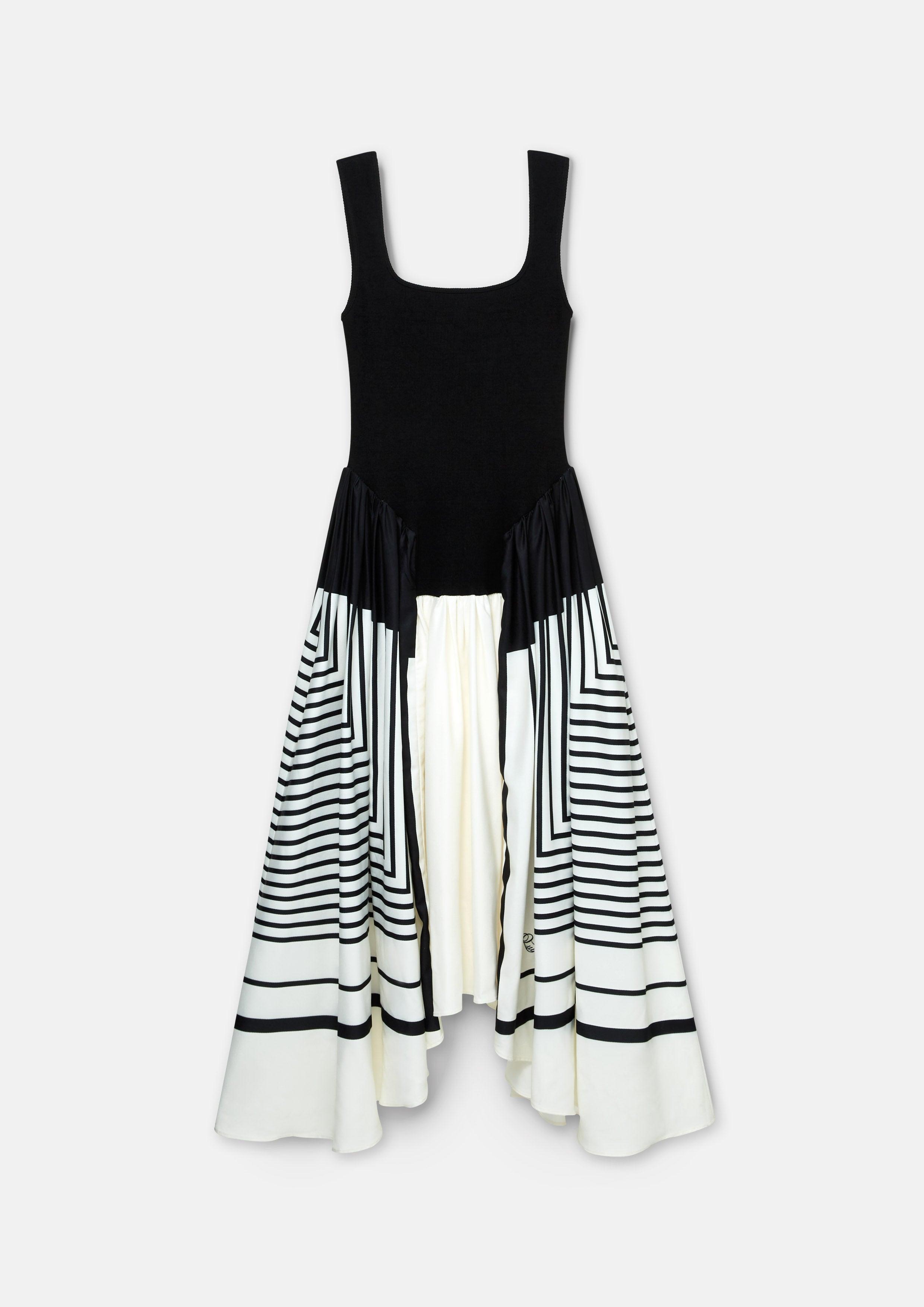 Geometric Striped Asymmetric Midi Dress - QuinnOfficial Store