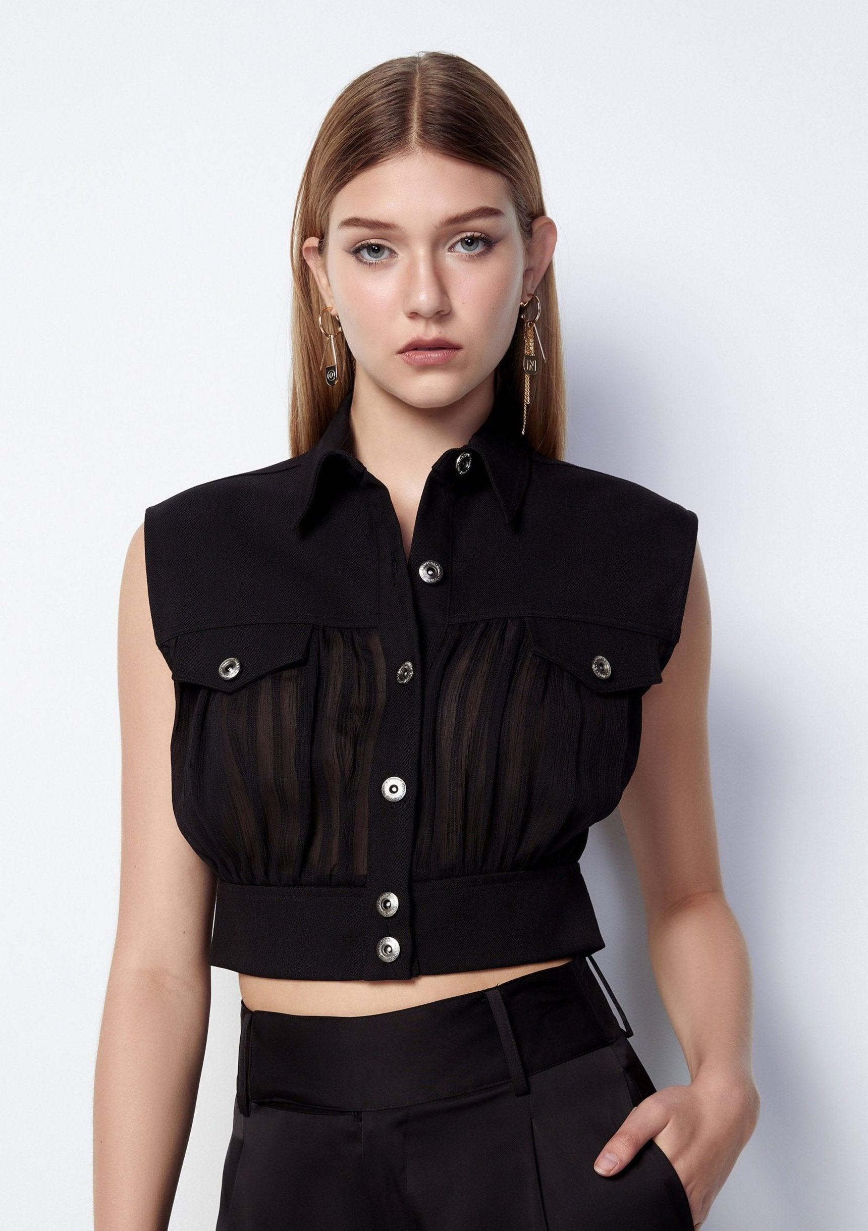 Button-Up Sheer Cropped Top - QuinnOfficial Store