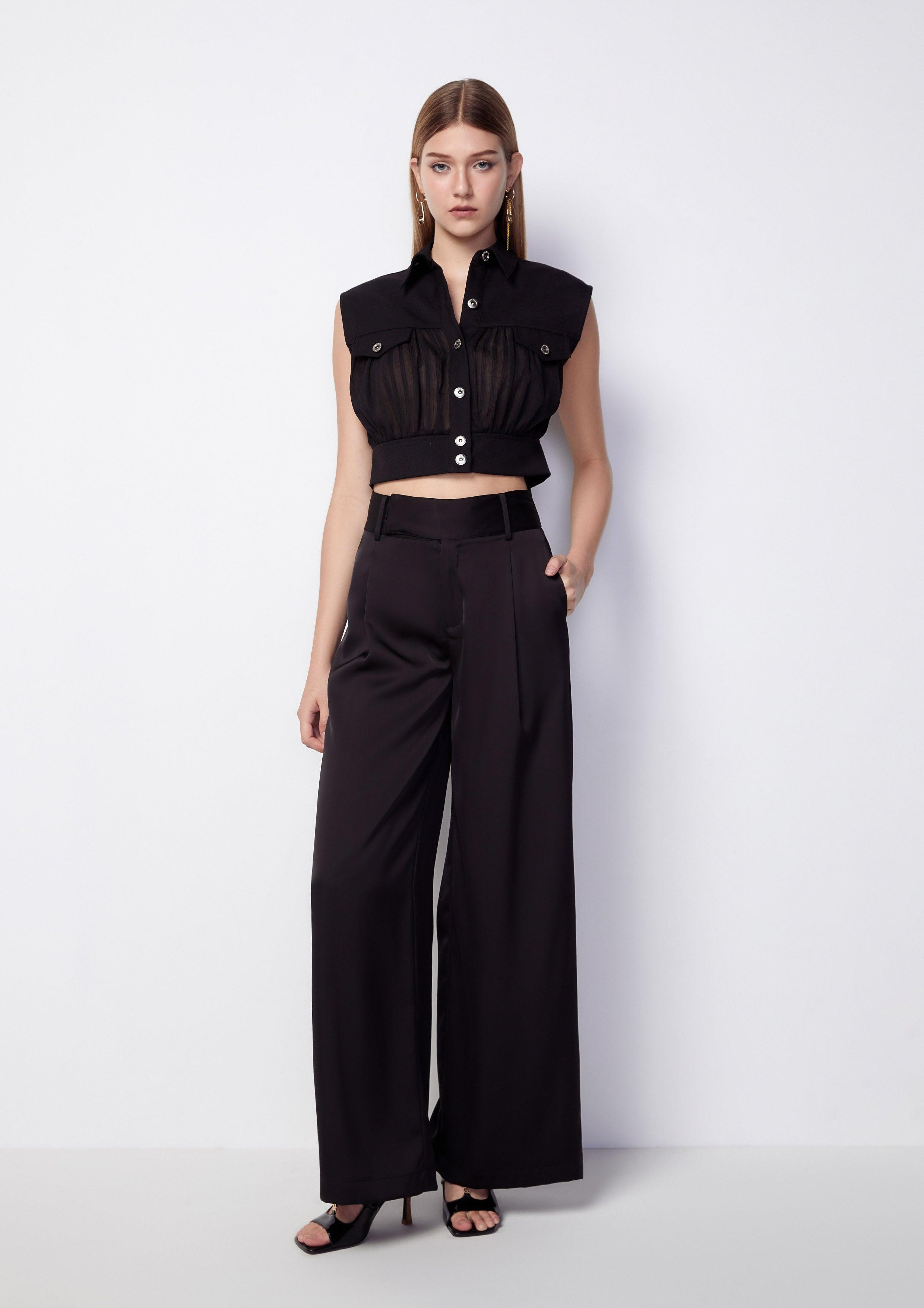 Button-Up Sheer Cropped Top - QuinnOfficial Store