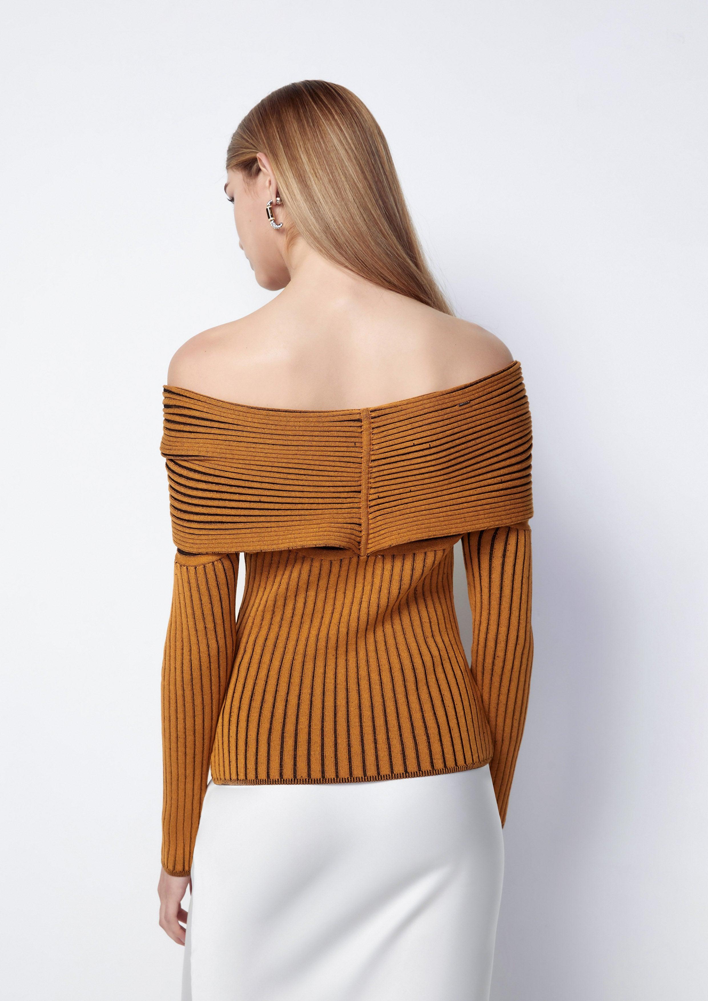 Ribbed Knitted Off Shoulder Slim Fit Blouse - QuinnOfficial Store