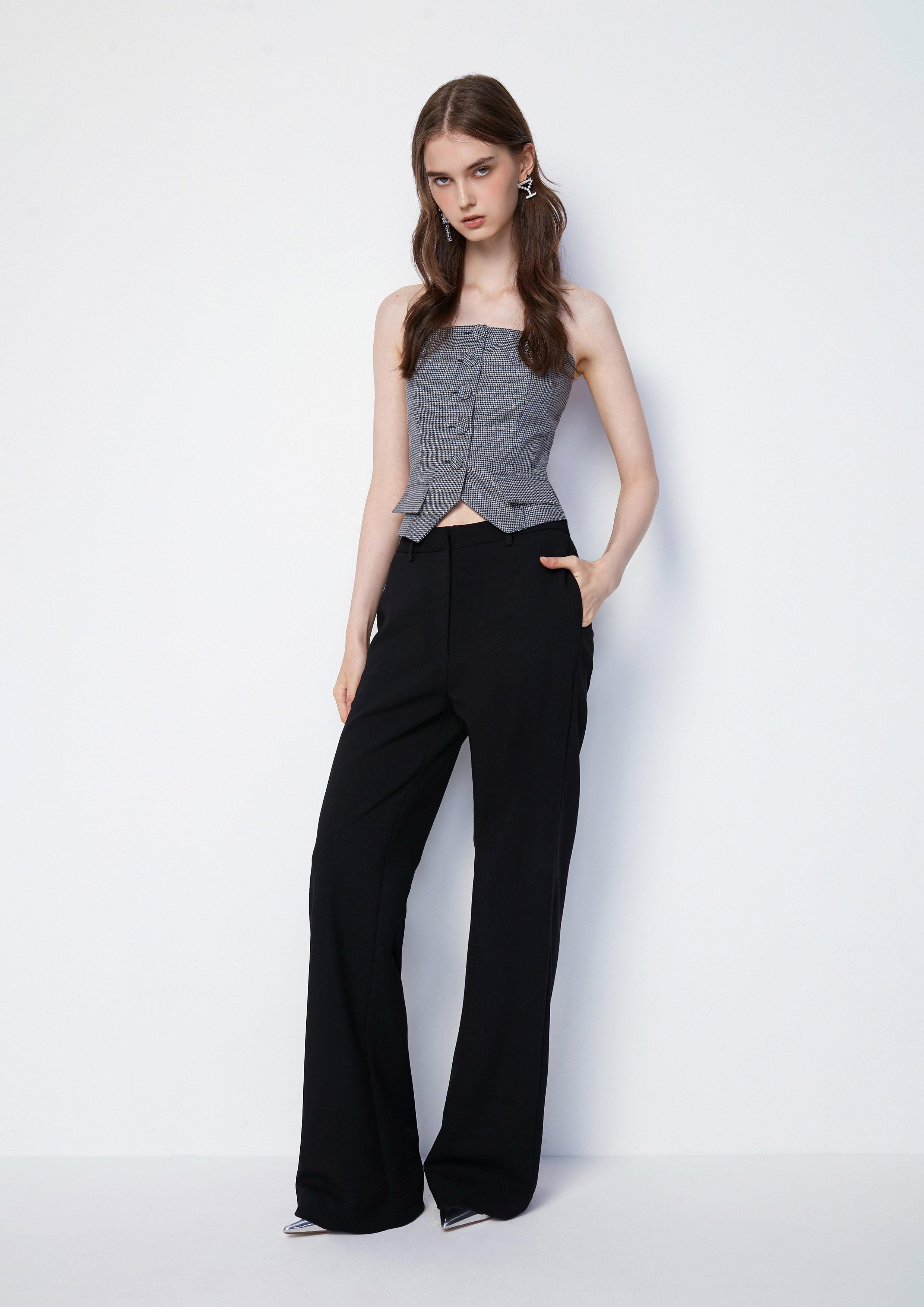 Slit Hem Co-ord Set with Strapless Top and Straight-Leg Pants - QuinnOfficial Store