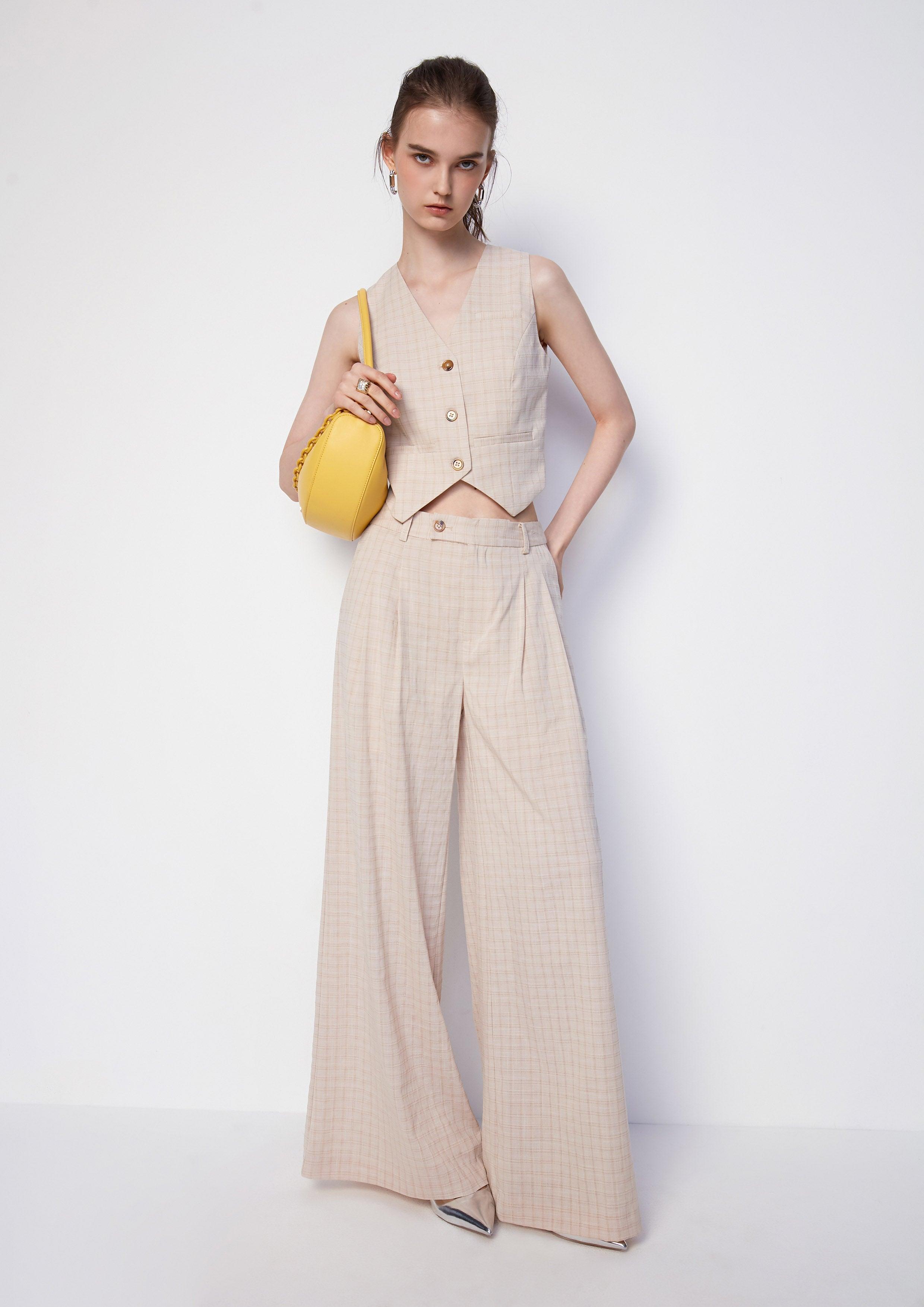 Chequered Wide-Leg Trousers - QuinnOfficial Store