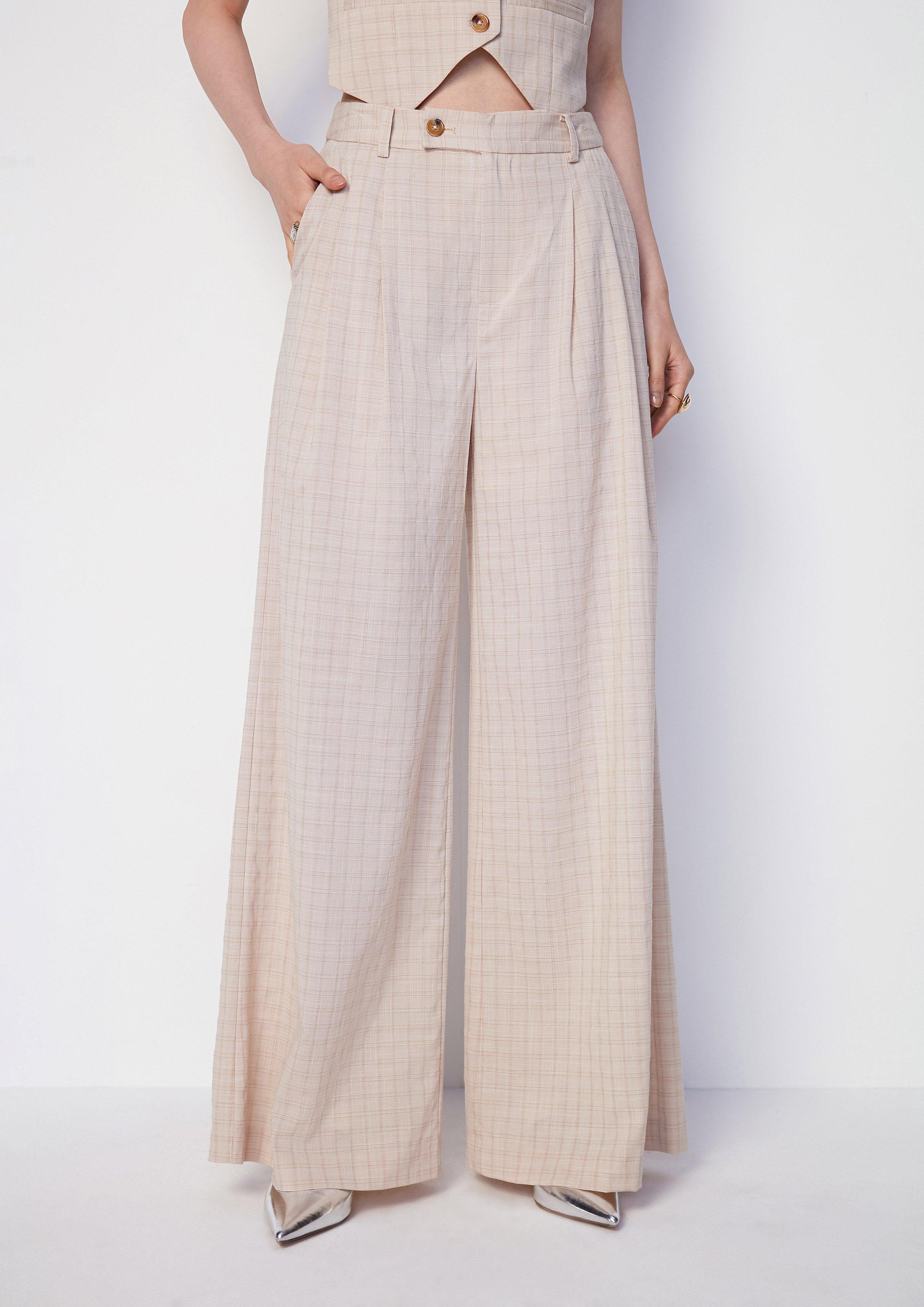 Chequered Wide-Leg Trousers - QuinnOfficial Store