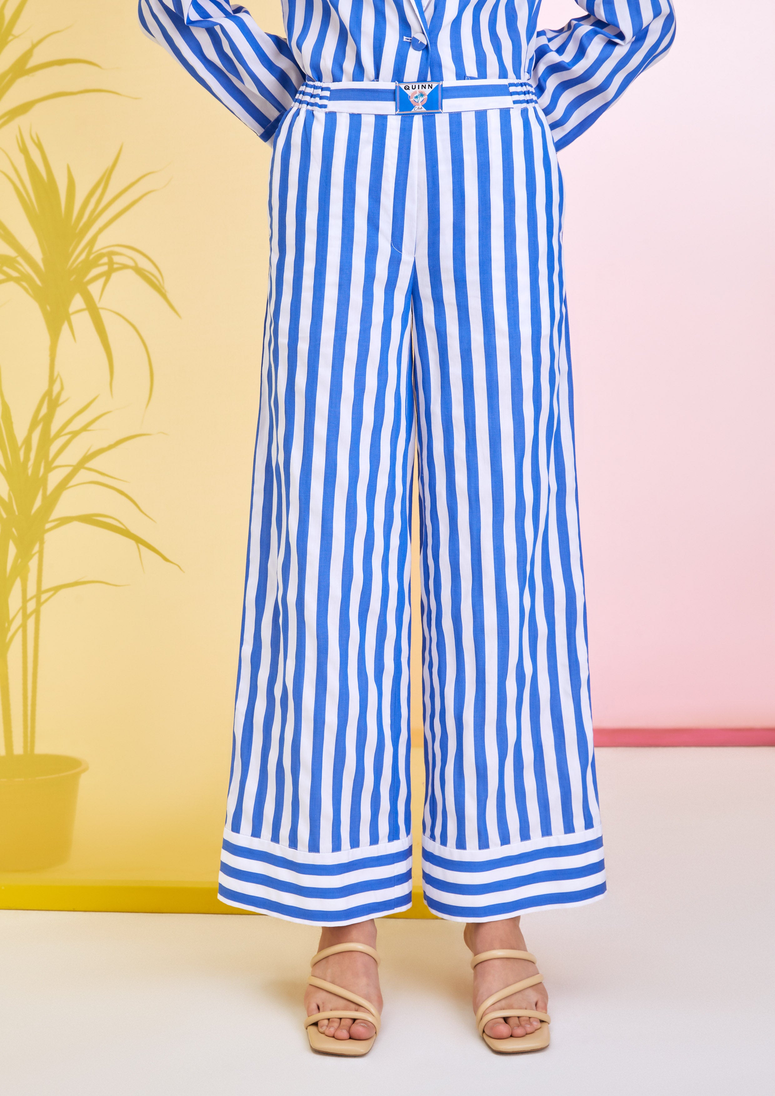 Nautical Marine Striped Flared Wide-Leg Pants