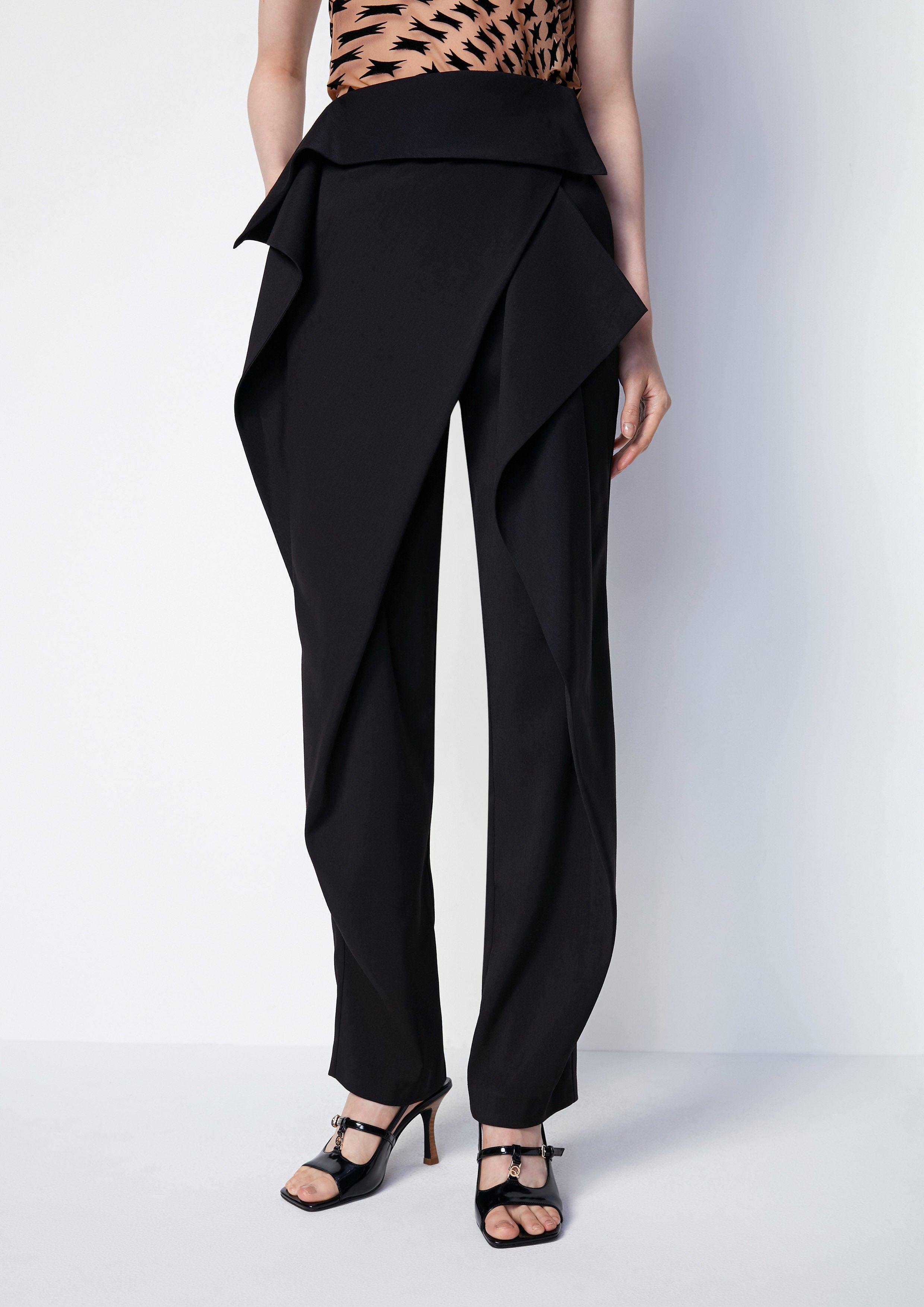 Black Flowing Draped Straight leg Trousers - QuinnOfficial Store