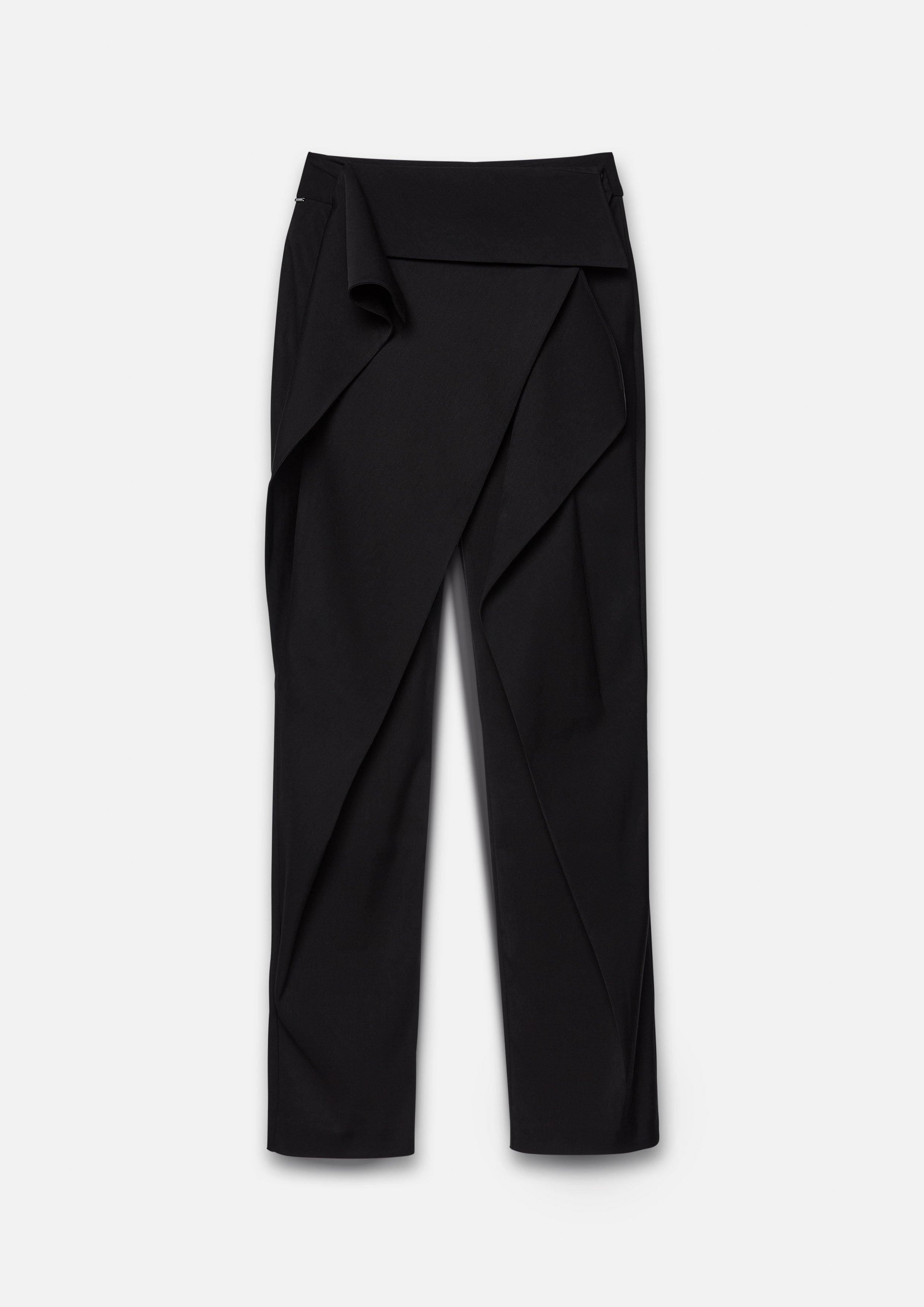 Black Flowing Draped Straight leg Trousers - QuinnOfficial Store