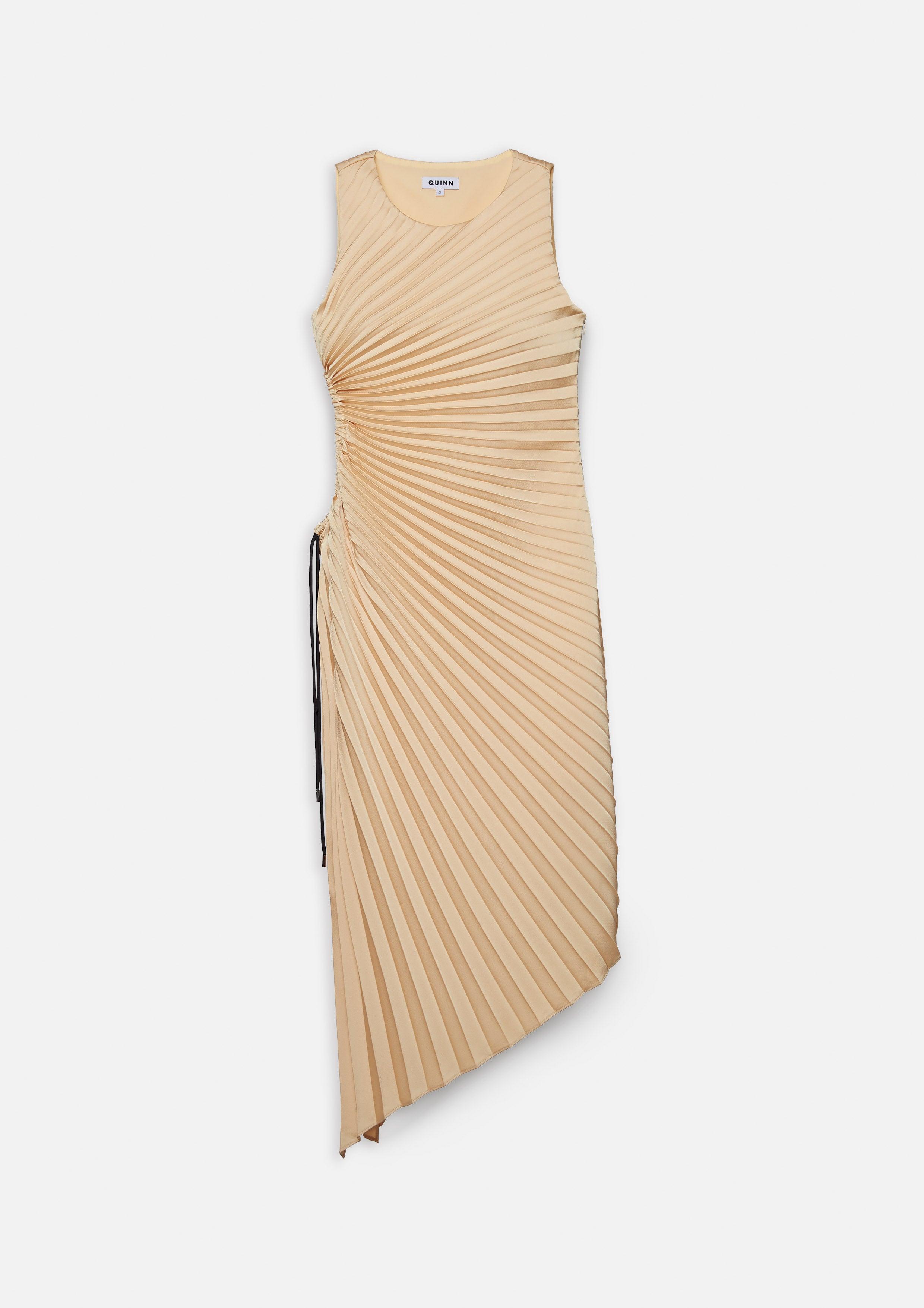 Asymmetric Pleated Midi Sheath Dress - QuinnOfficial Store