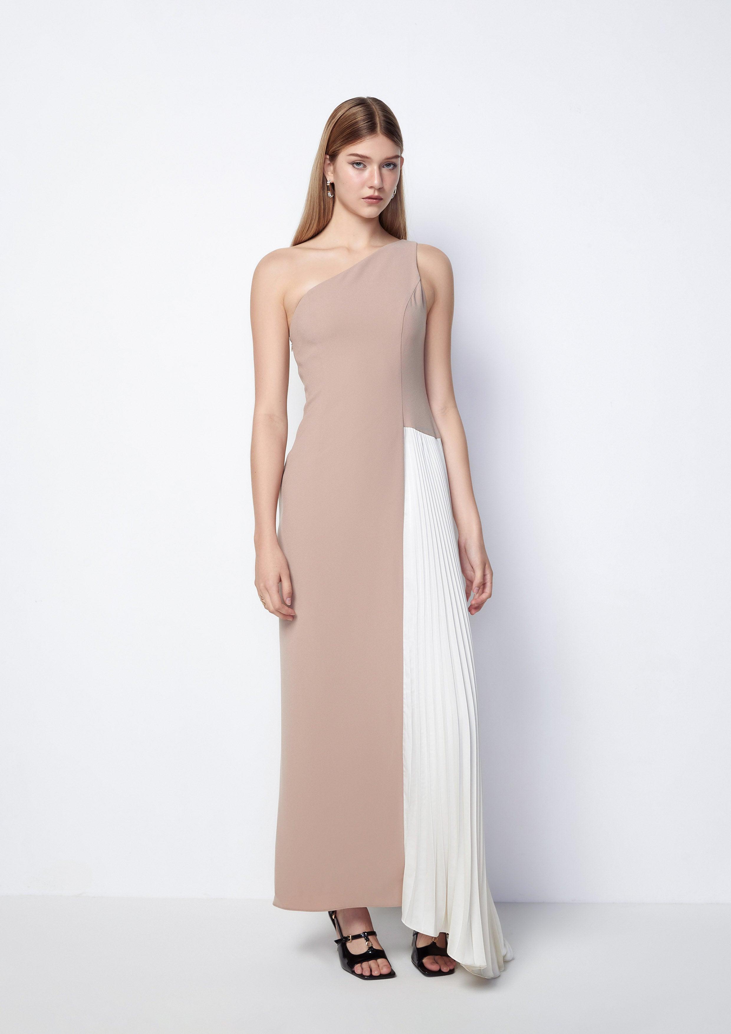 Asymmetric Pleated Patched Maxi Dress - QuinnOfficial Store