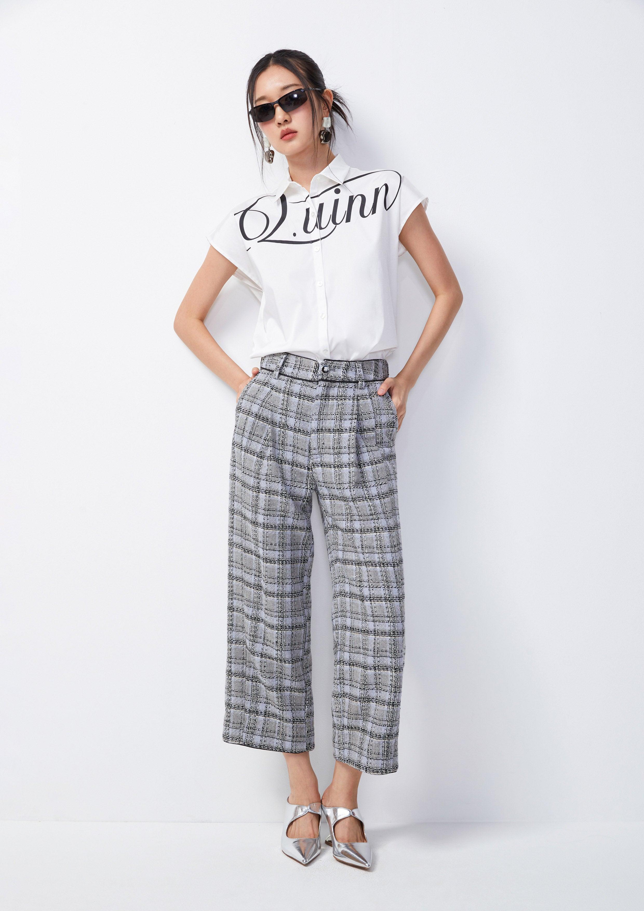 Lady Grey Plaid Chequered Trousers - QuinnOfficial Store