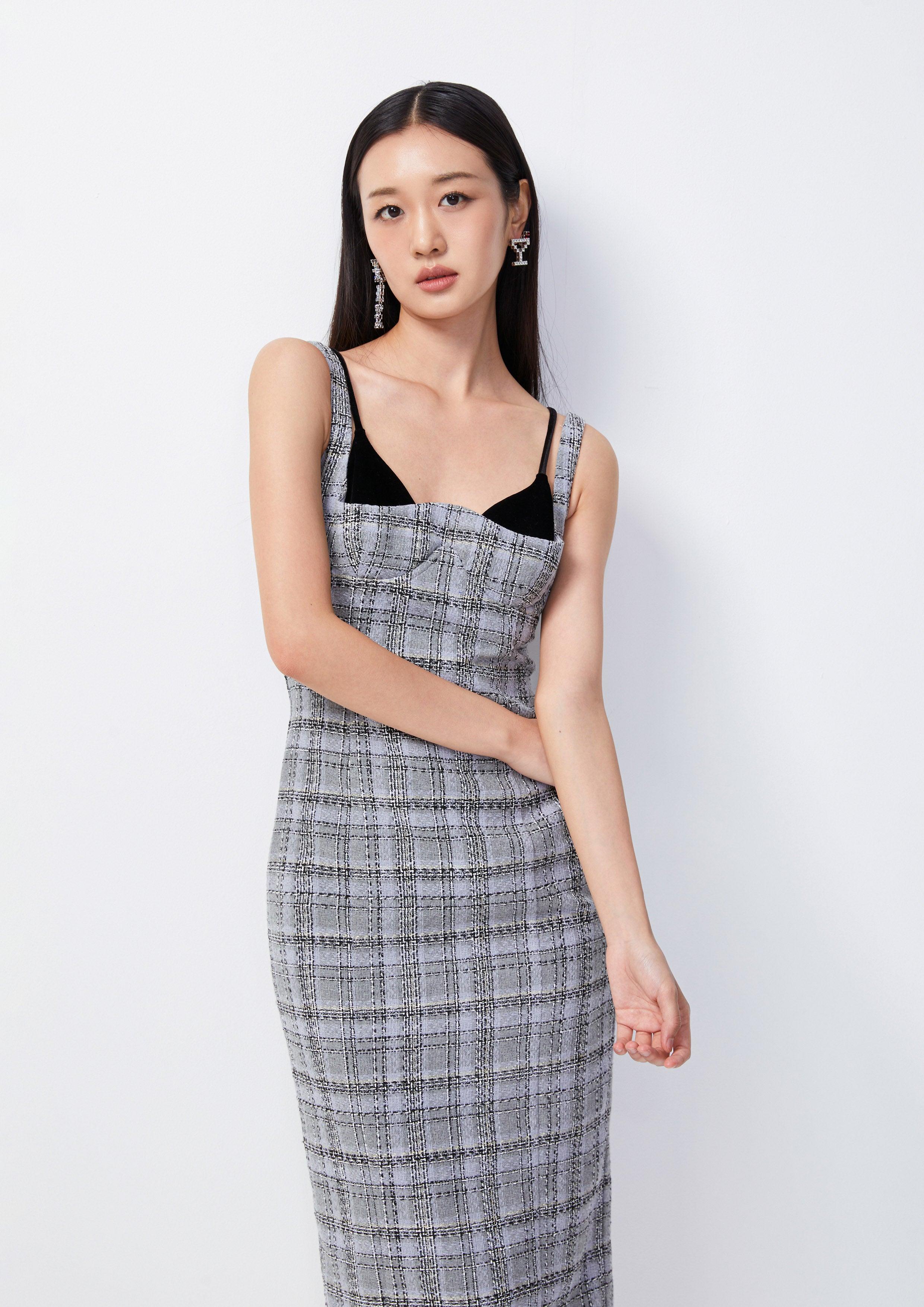 Lady Grey Plaid Chequered Midi Dress - QuinnOfficial Store