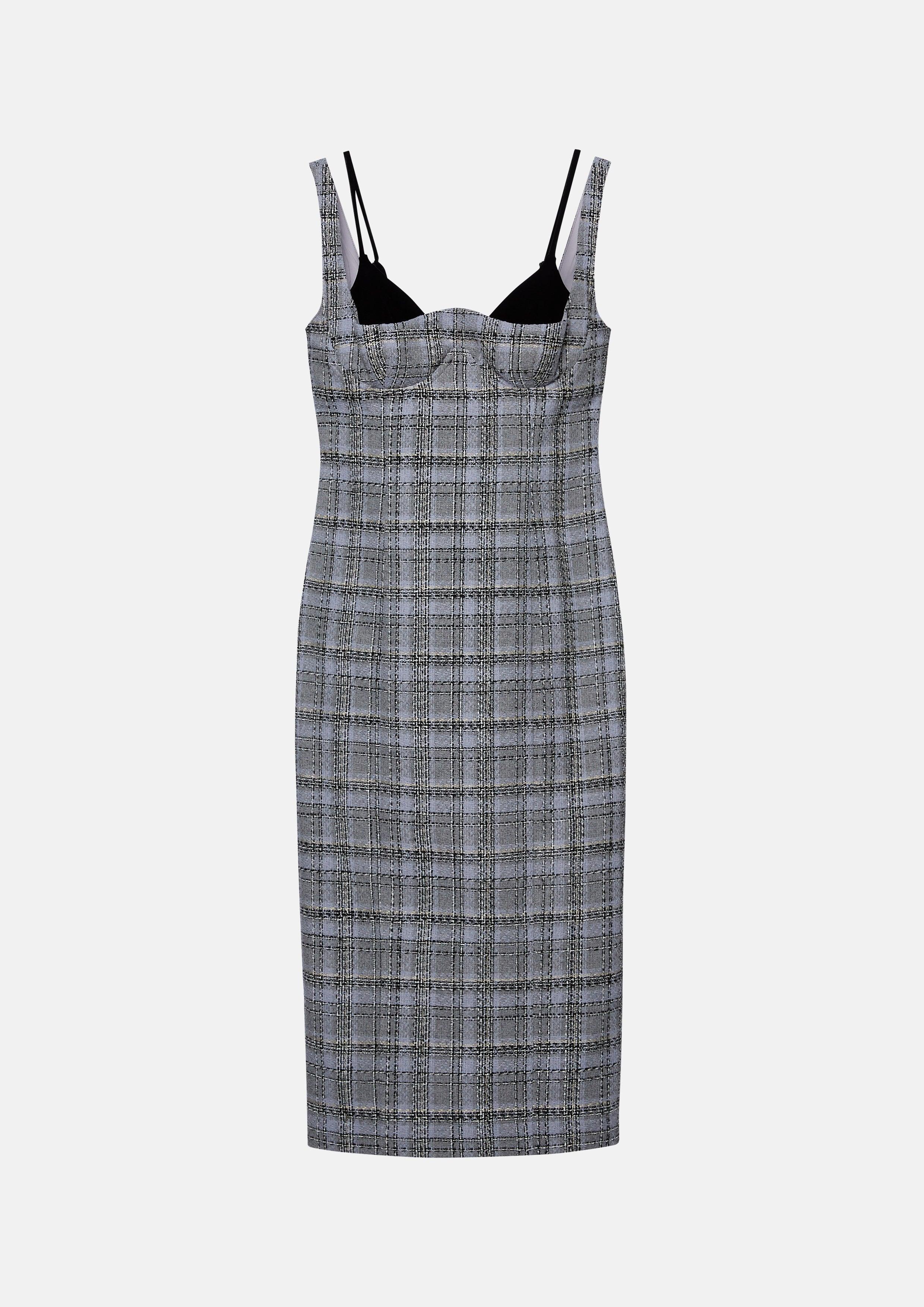 Lady Grey Plaid Chequered Midi Dress - QuinnOfficial Store