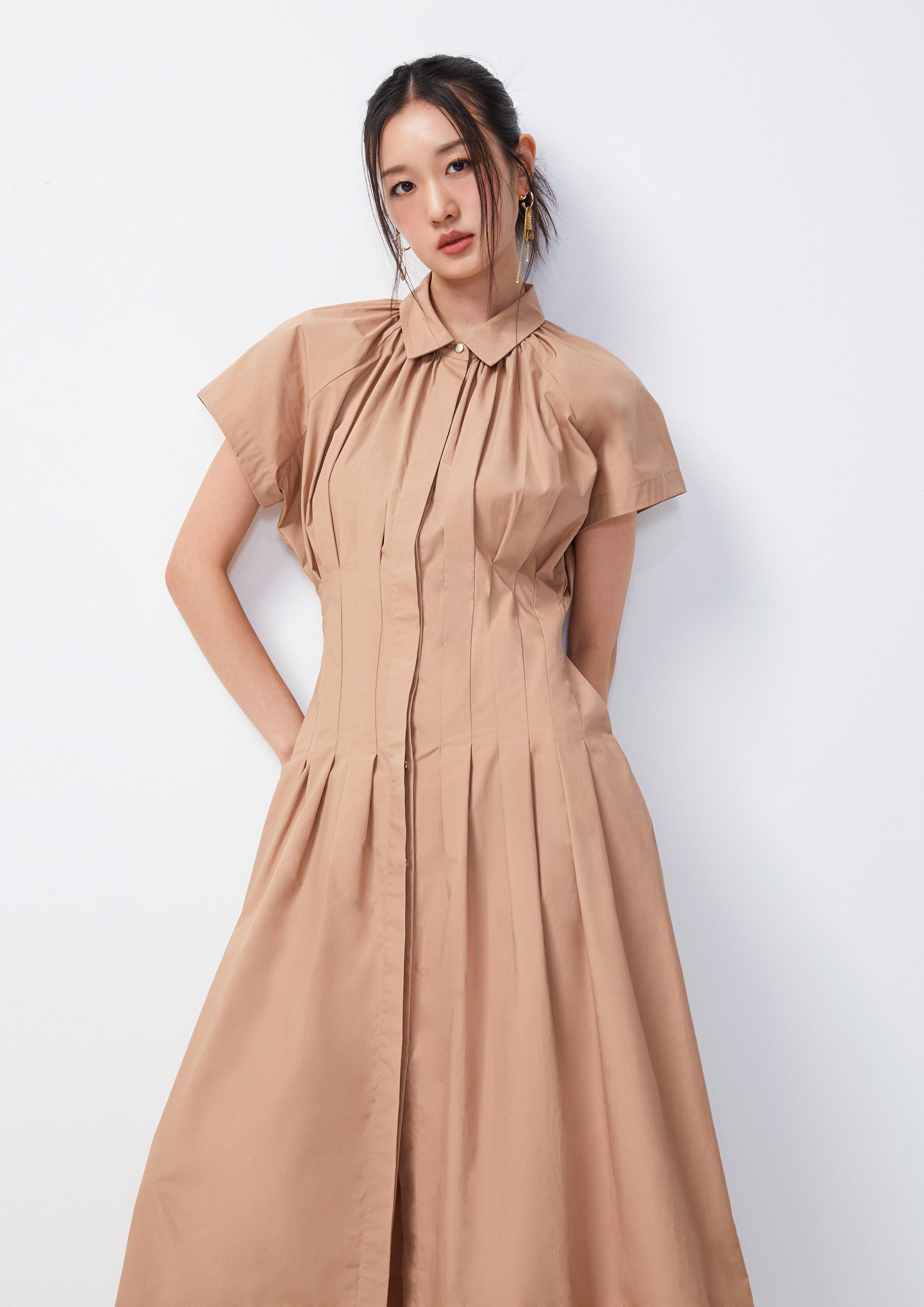 Pleated Maxi Shirt Dress - QuinnOfficial Store