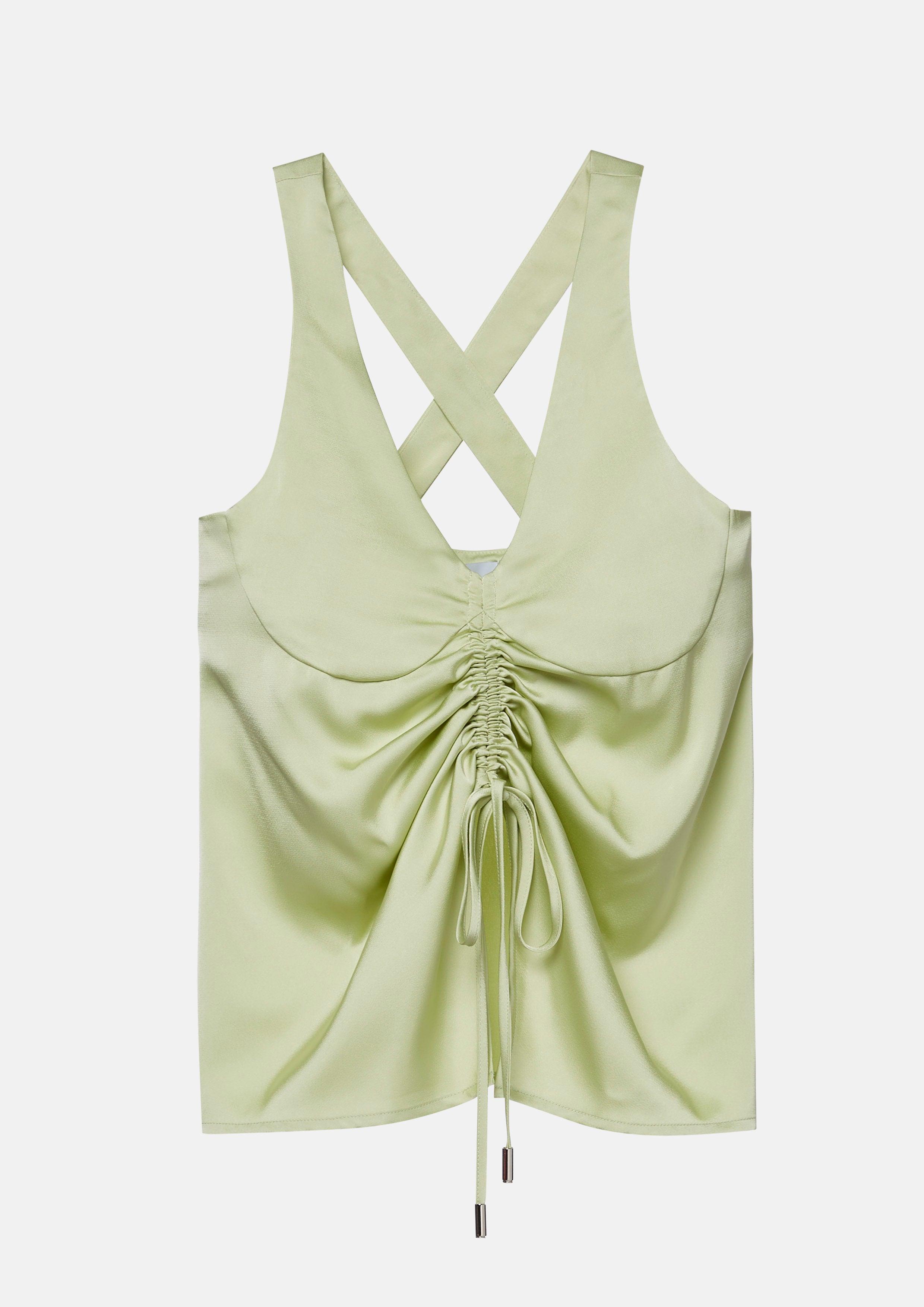 Crisscross Back Drawstring Top with Ruched V-Neckline - QuinnOfficial Store